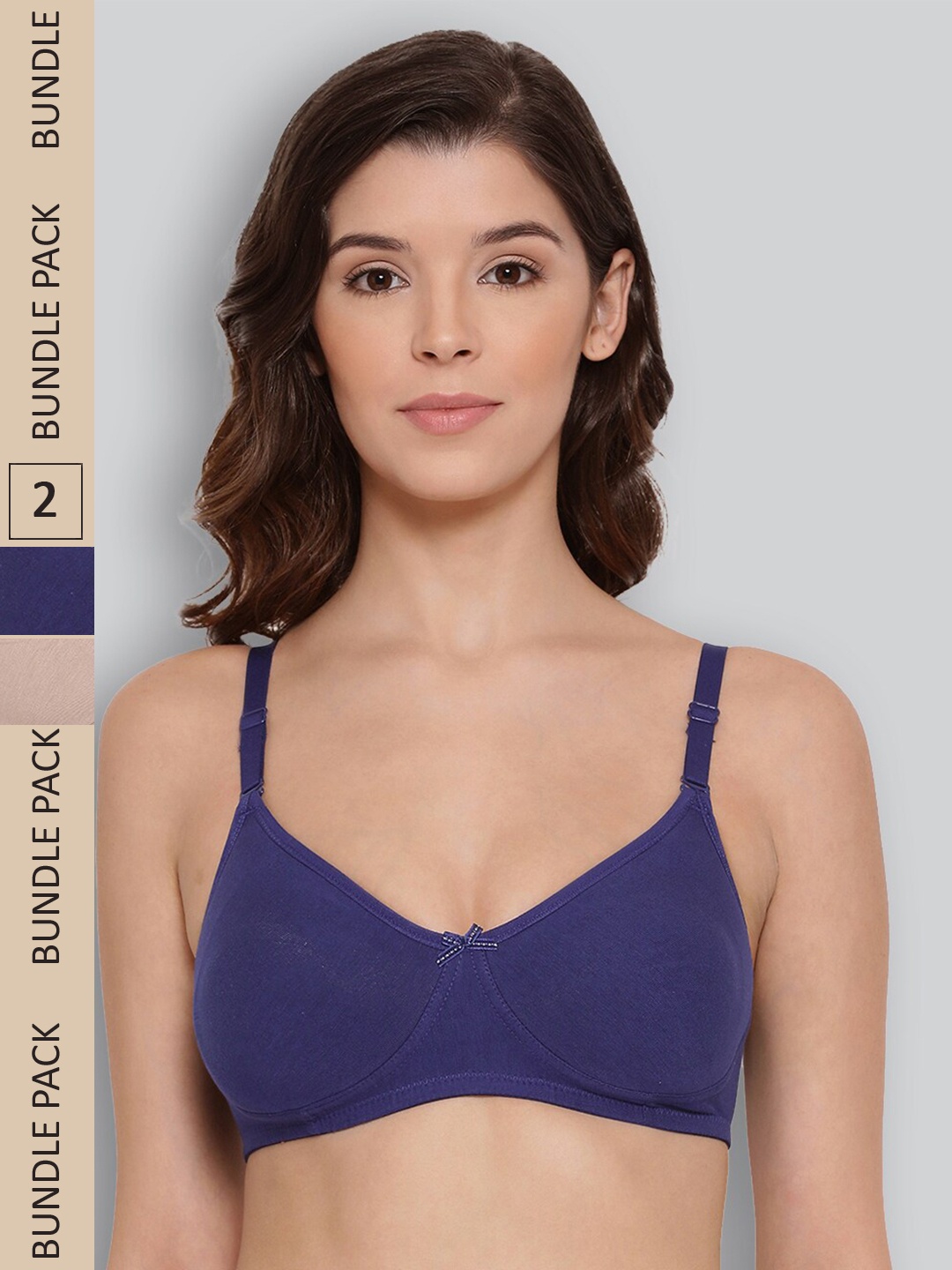 

LYRA Pack Of 2 Combed Cotton Wirefree Secret Support Bra with Detachable Strap, Blue