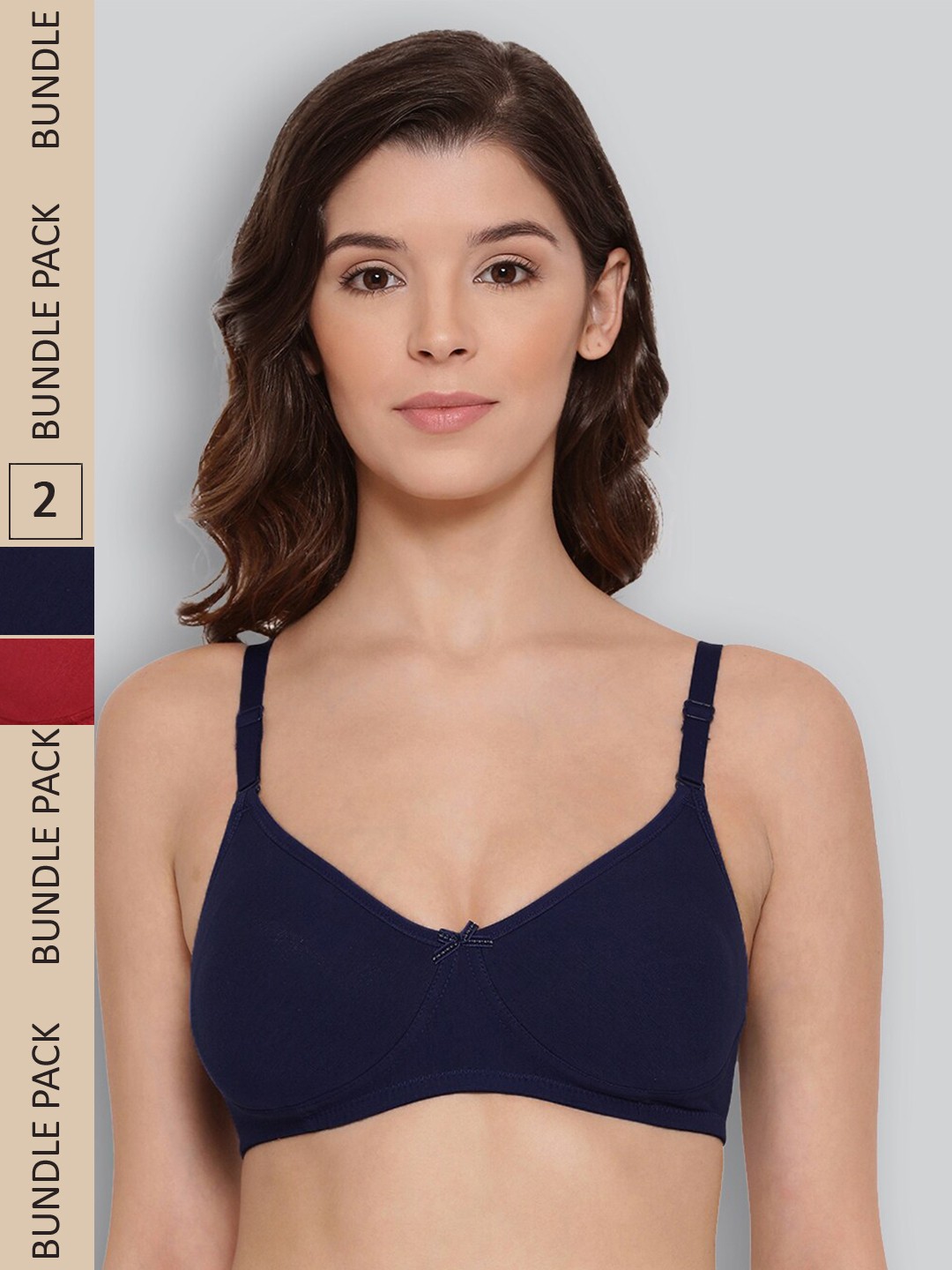 

LYRA Pack Of 2 Printed Combed Cotton Wirefree Secret Support Bra with Detachable Strap, Navy blue