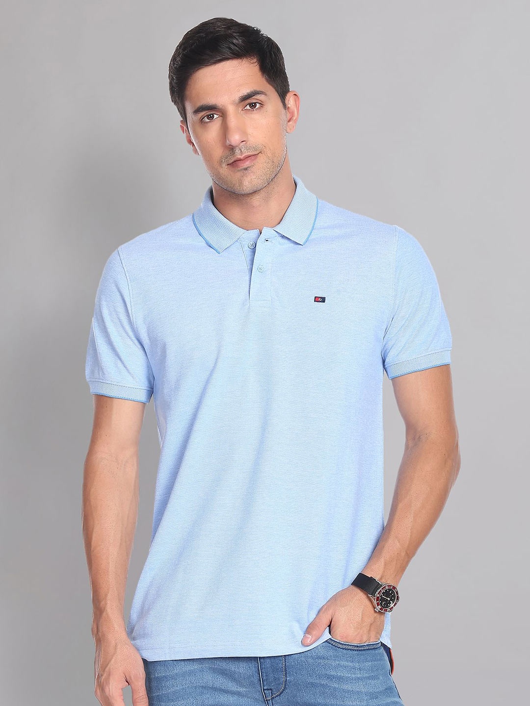 

AD By Arvind Polo Collar Pure Cotton T-shirt, Blue