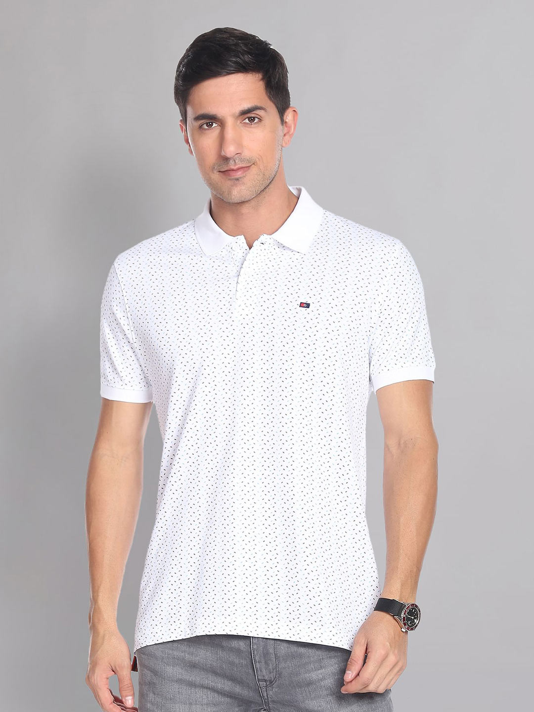 

AD By Arvind Slim Fit Conversational Printed Polo Collar Pure Cotton T-Shirt, White