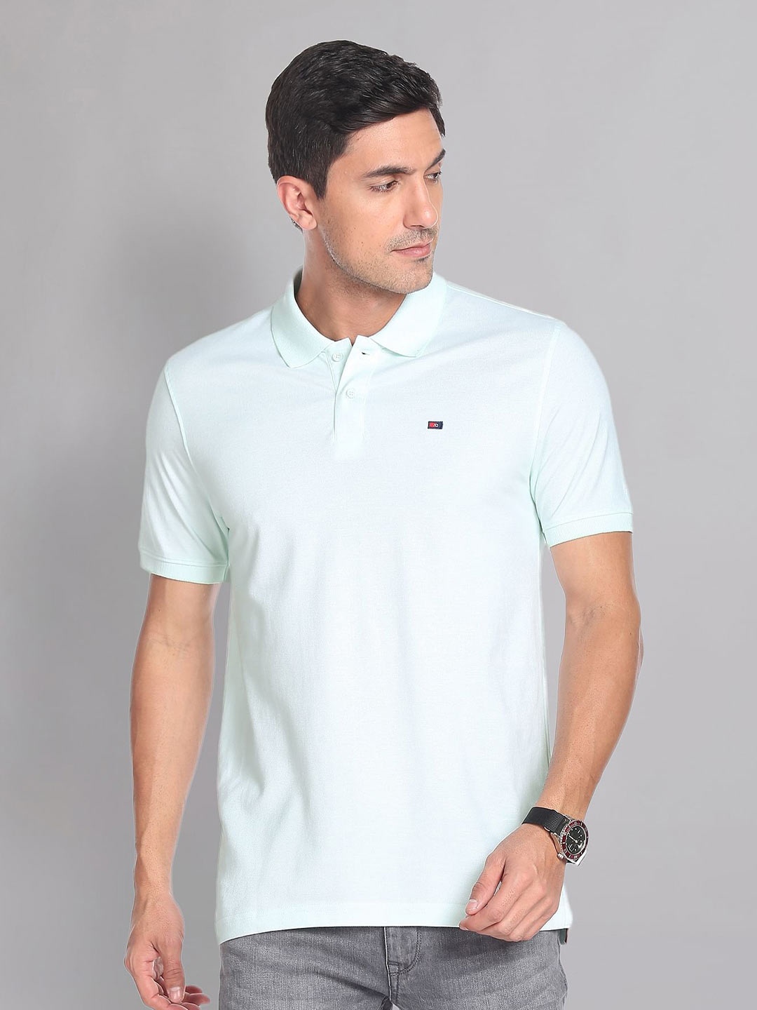 

AD By Arvind Polo Collar Pure Cotton Slim Fit T-shirt, Green