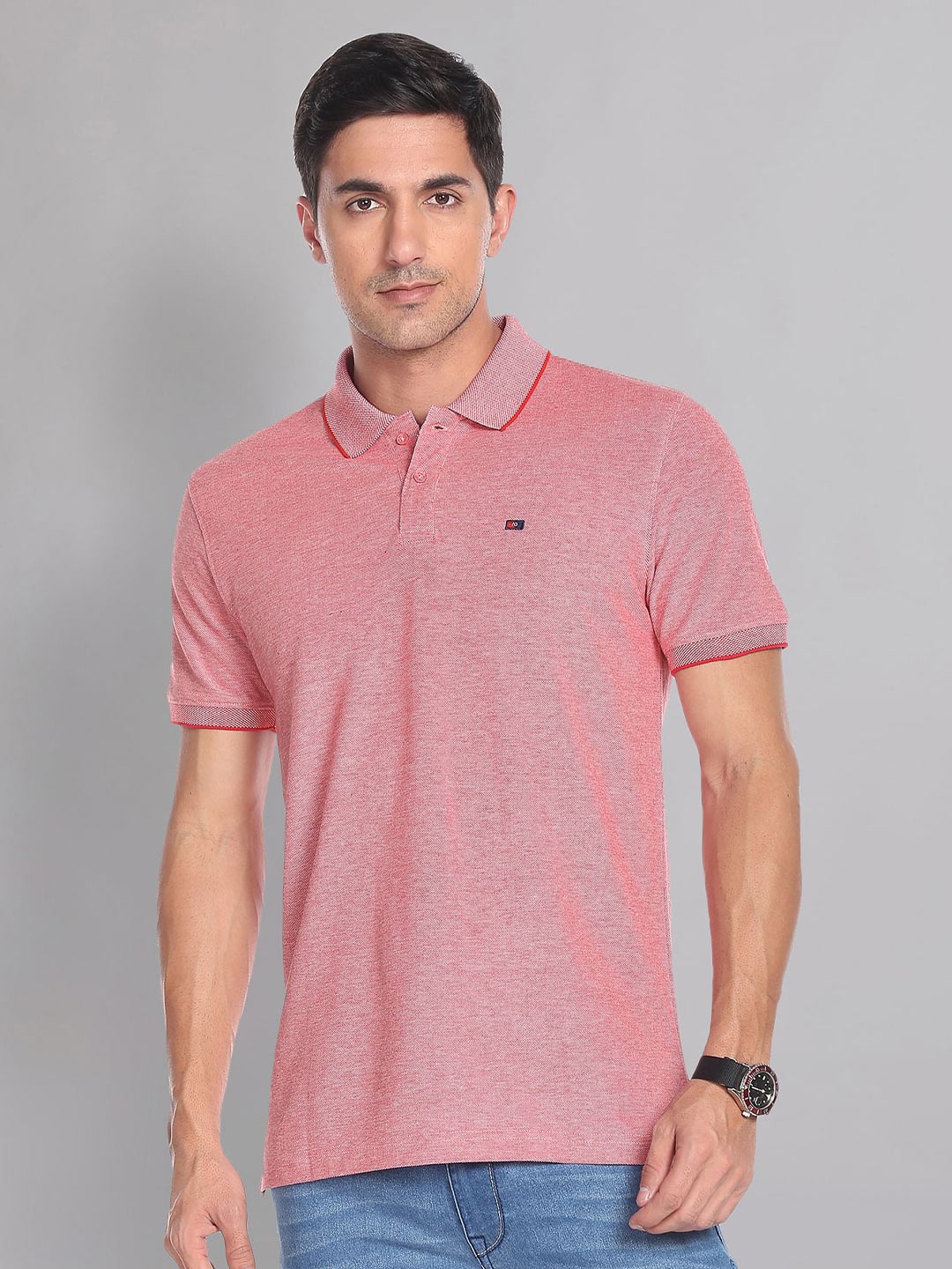 

AD By Arvind Polo Collar Pure Cotton Slim Fit T-shirt, Pink