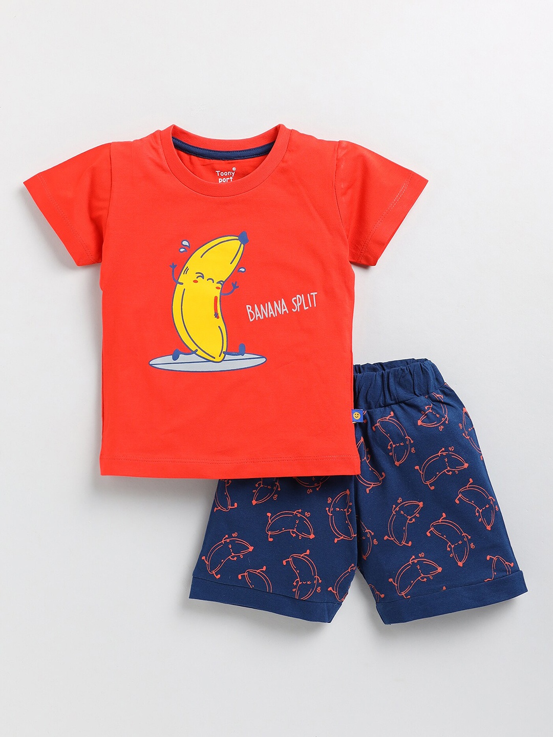 

Toonyport Boys Printed Pure Cotton T-shirt with Shorts, Orange