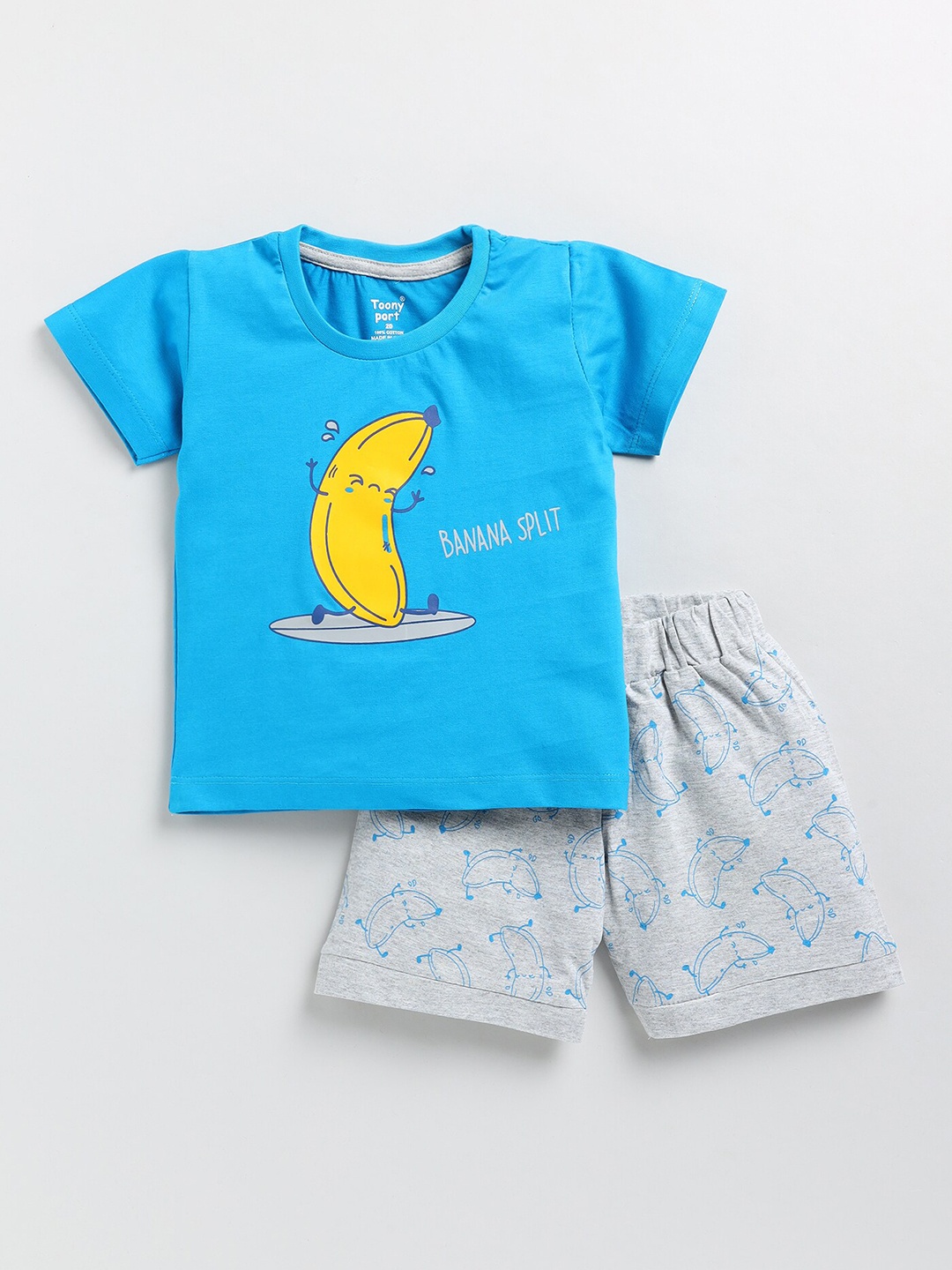 

Toonyport Boys Printed Pure Cotton T-shirt with Shorts, Turquoise blue