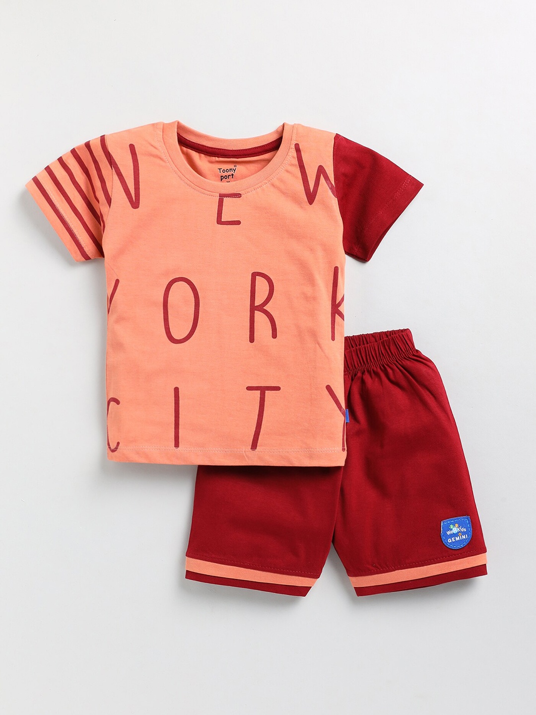 

Toonyport Boys Printed Cotton T-shirt with Shorts, Pink
