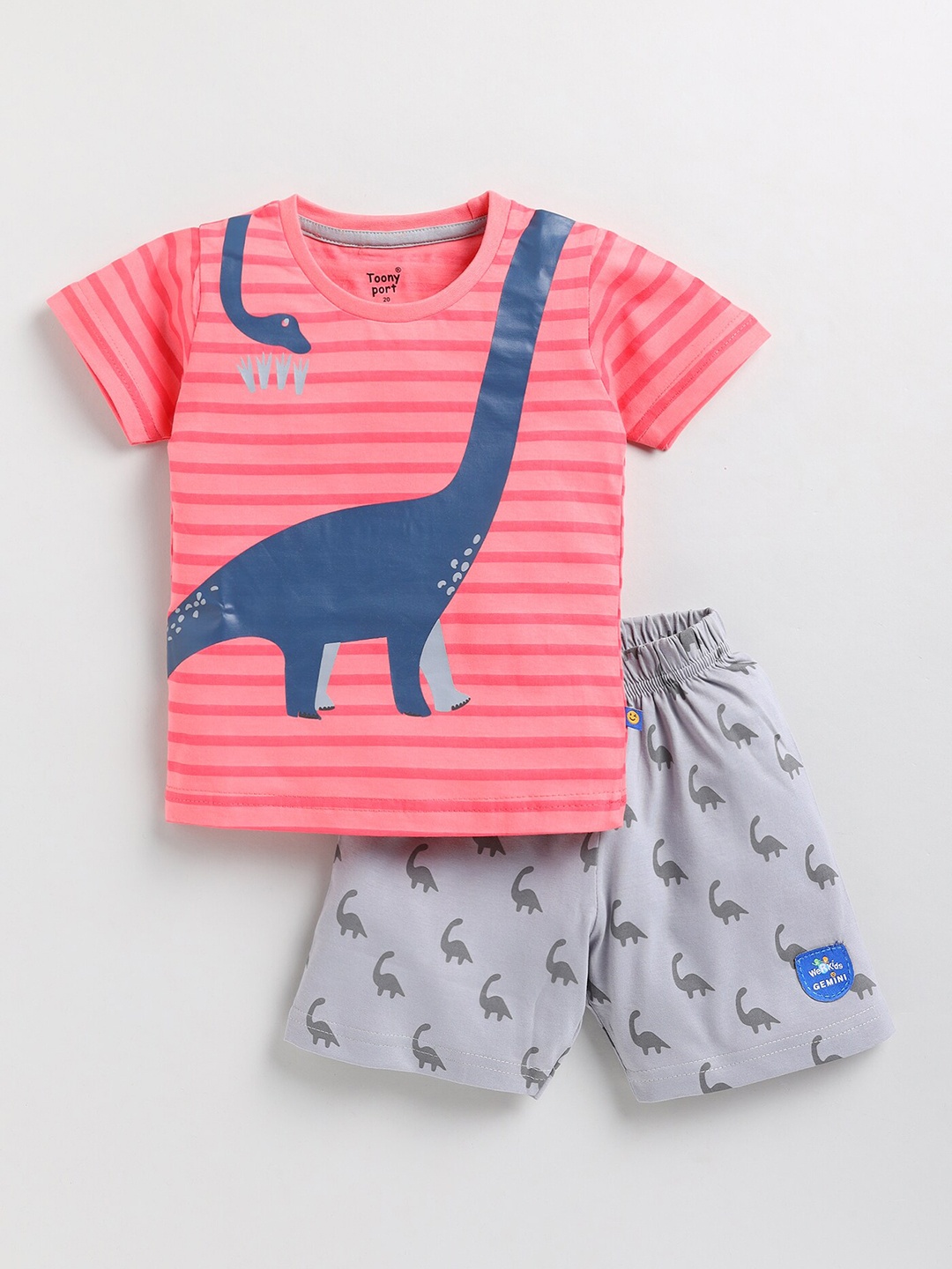 

Toonyport Boys Printed Cotton T-shirt with Shorts, Pink