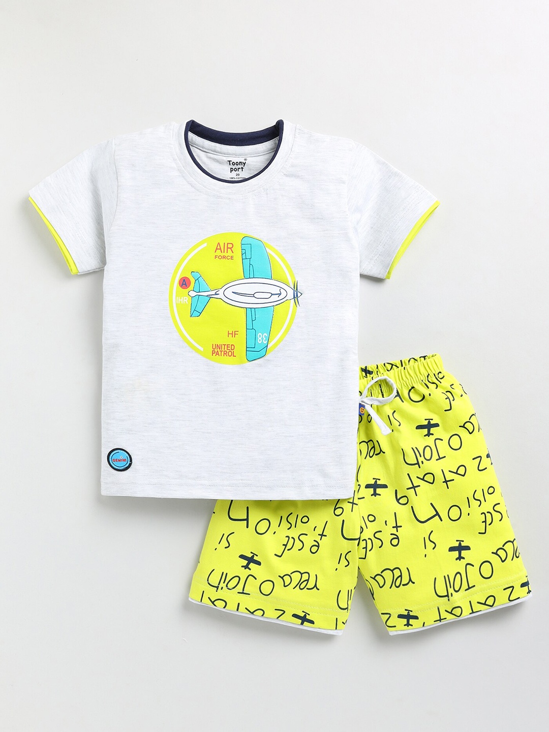 

Toonyport Boys Printed Pure Cotton T-shirt with Shorts, Grey