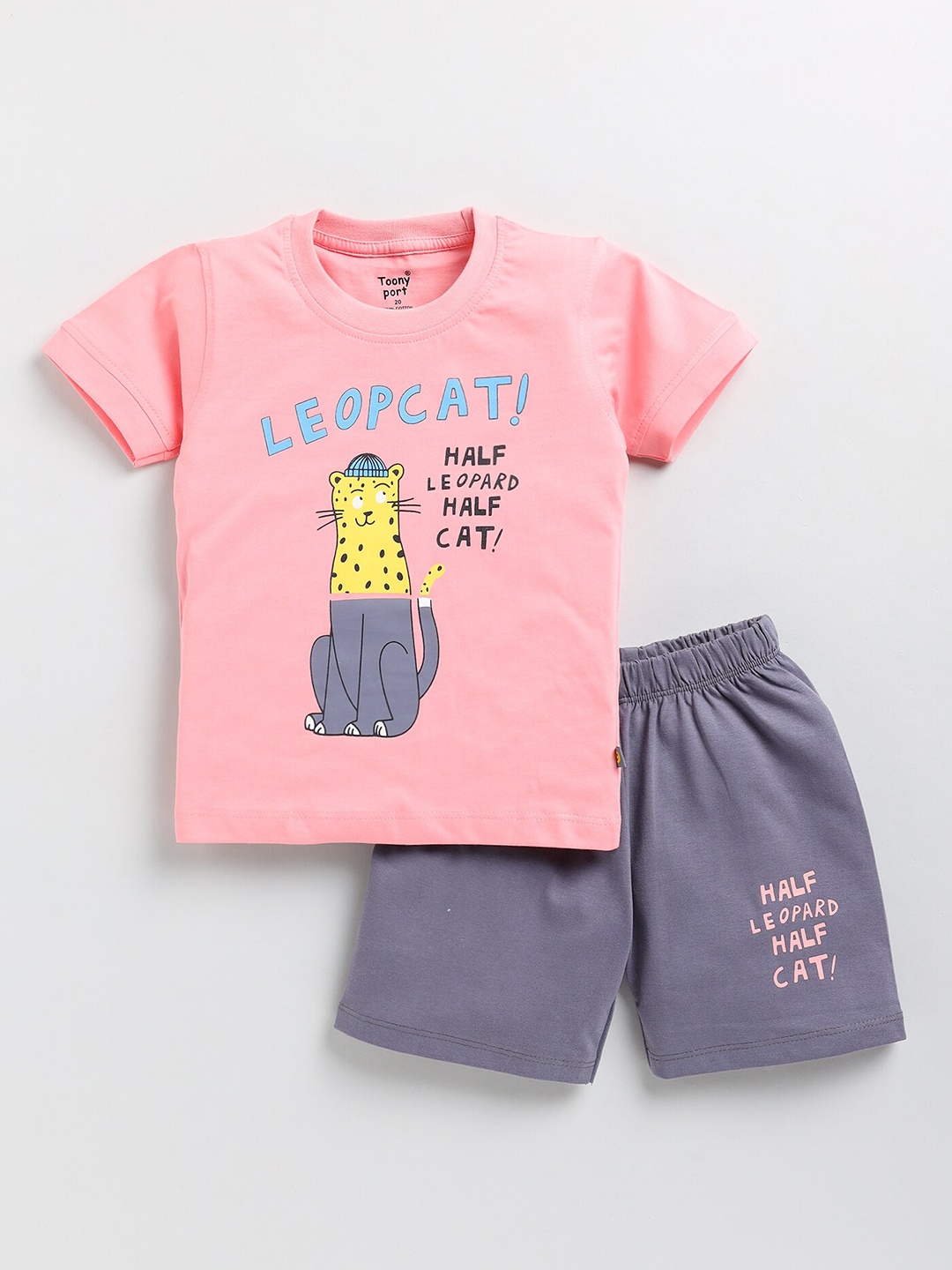 

Toonyport Boys Printed Cotton T-shirt with Shorts, Pink