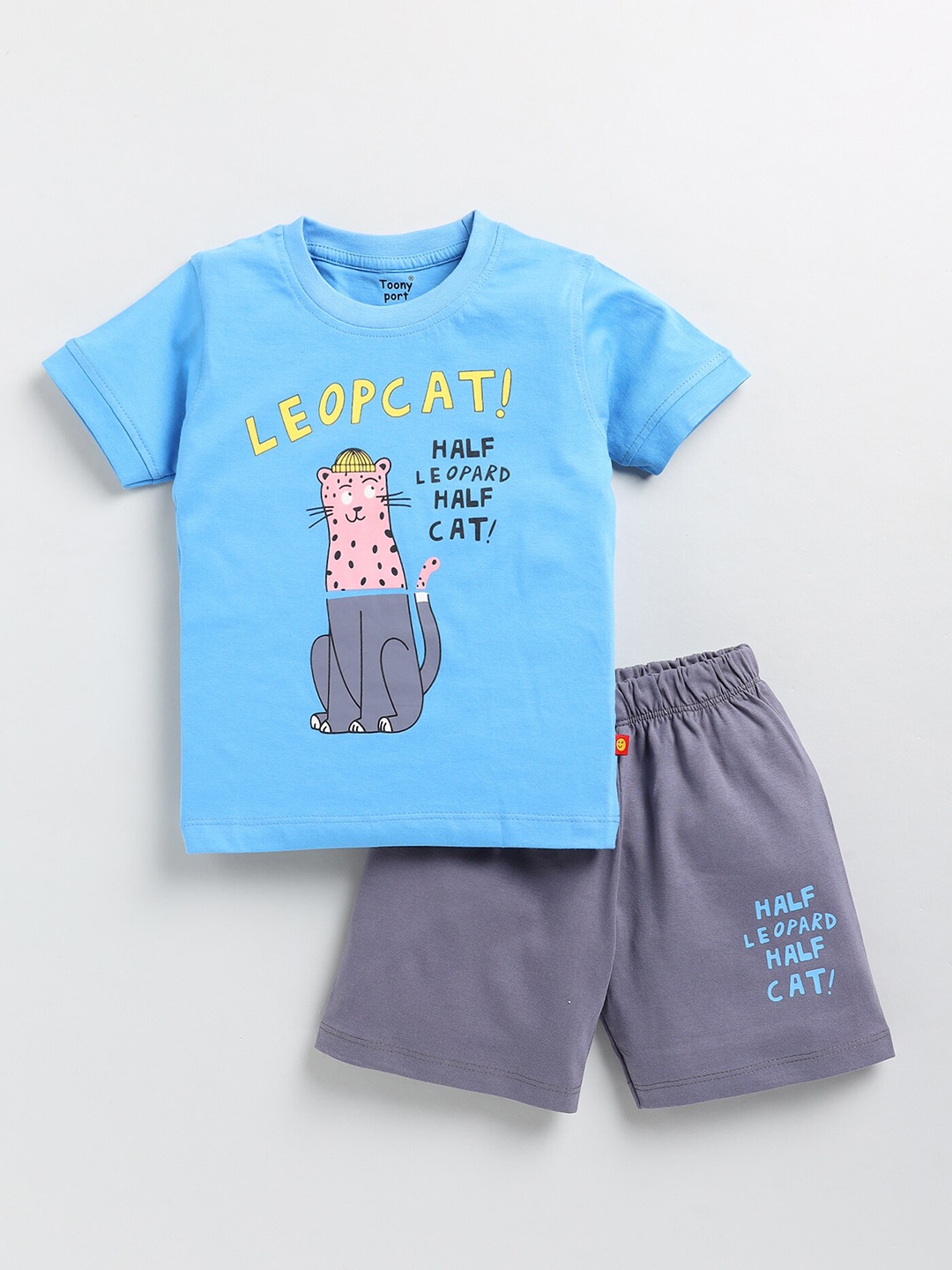 

Toonyport Boys Printed Pure Cotton T-shirt with Shorts, Blue