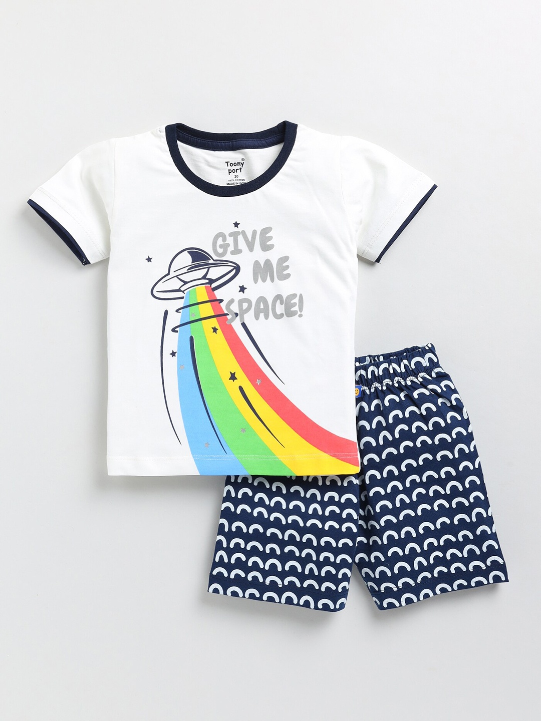 

Toonyport Boys Printed Pure Cotton T-shirt with Shorts, Navy blue