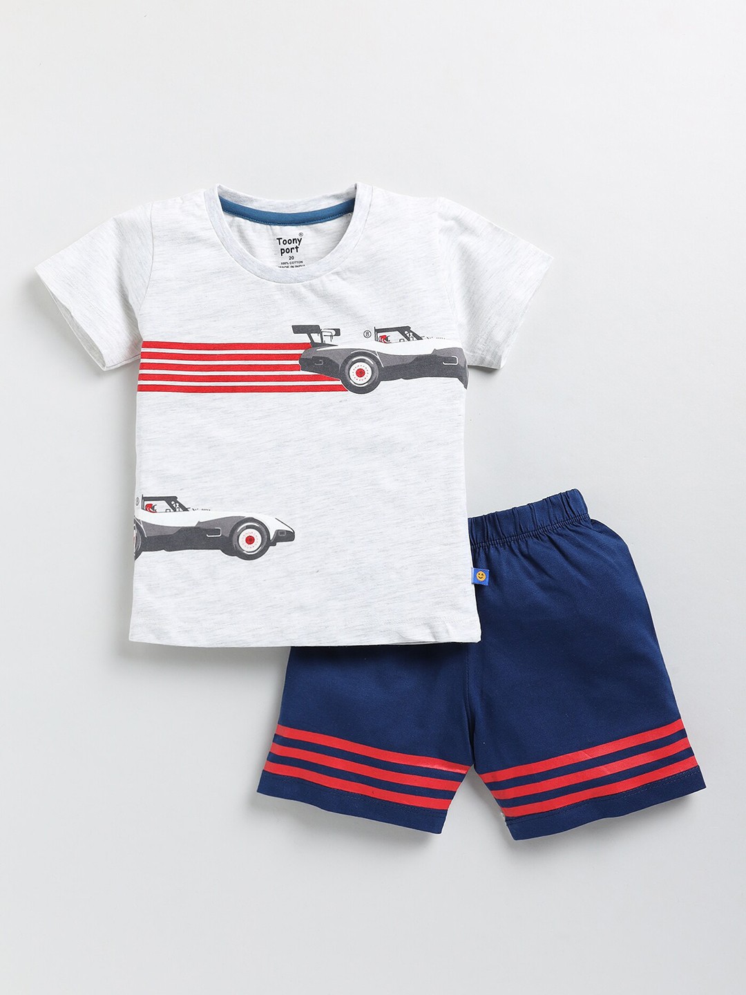 

Toonyport Boys Printed Cotton T-shirt with Shorts, Grey