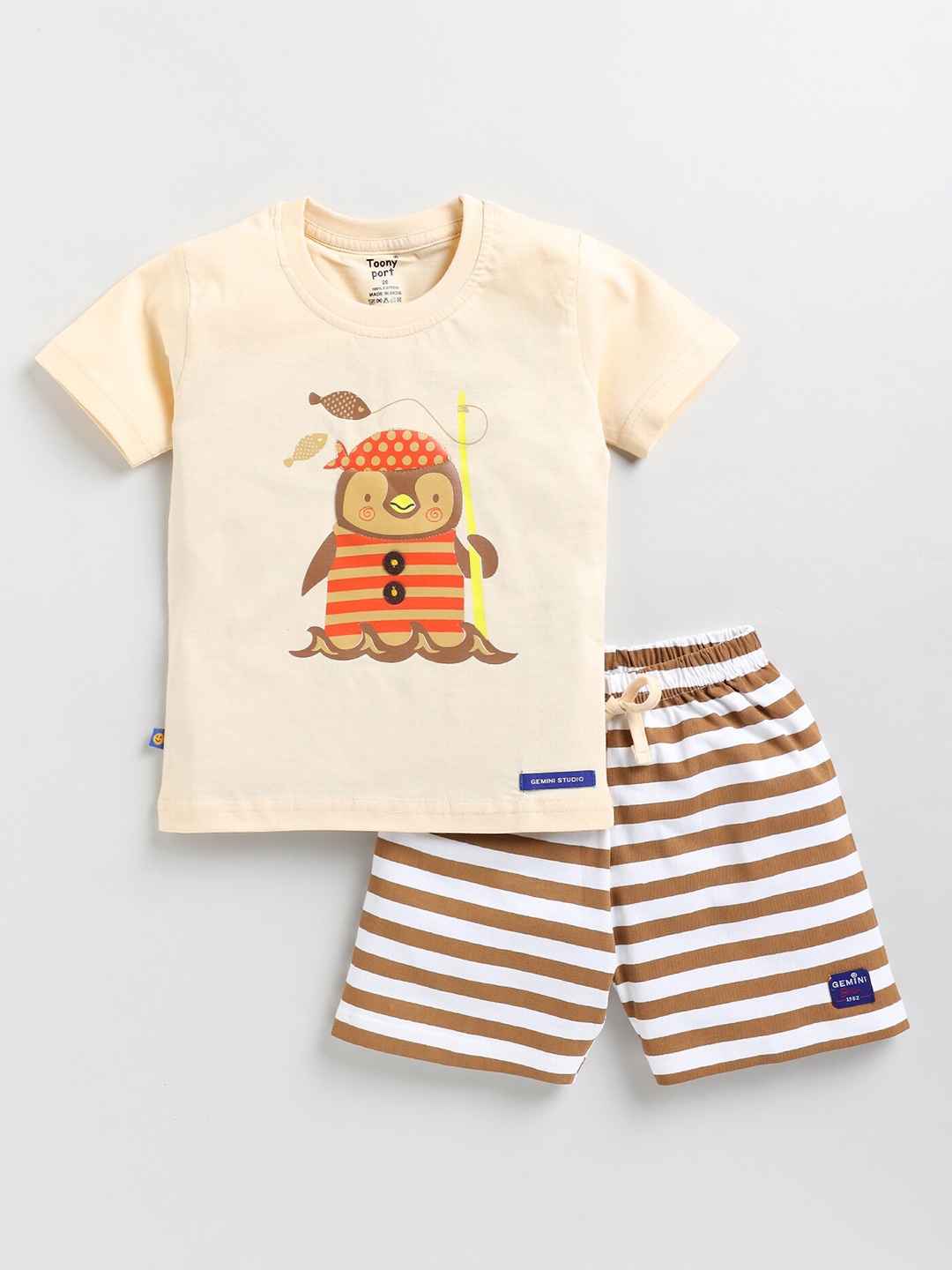 

Toonyport Boys Printed Pure Cotton T-shirt With Shorts, Beige