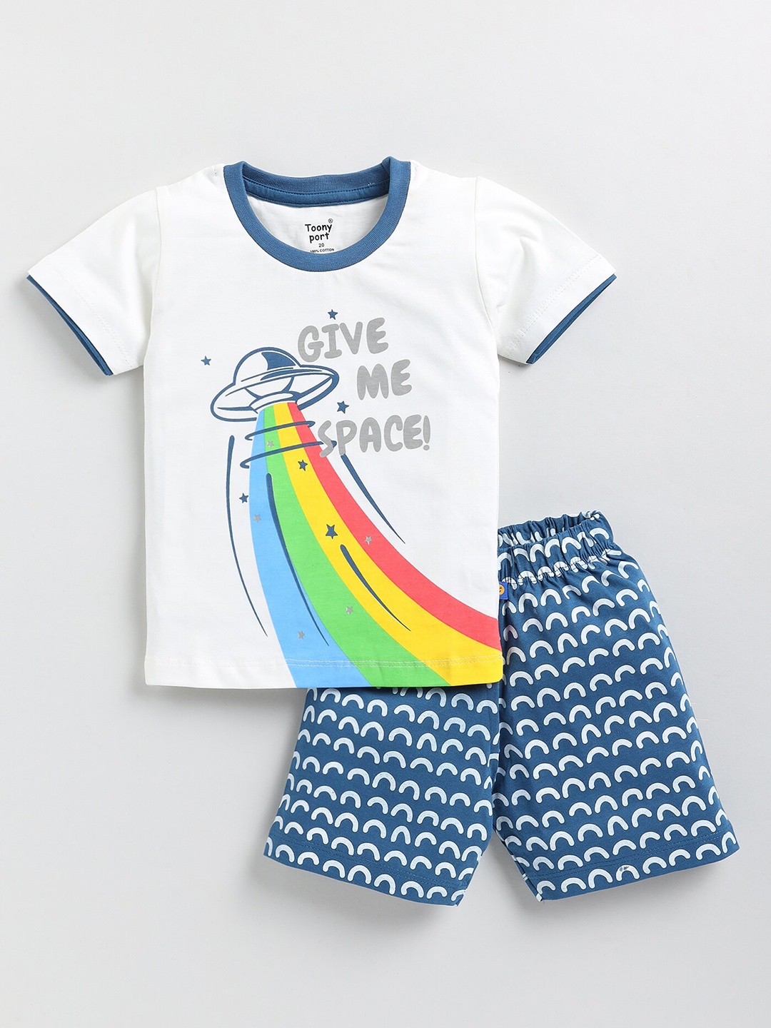 

Toonyport Boys Printed Pure Cotton T-shirt with Shorts, Blue
