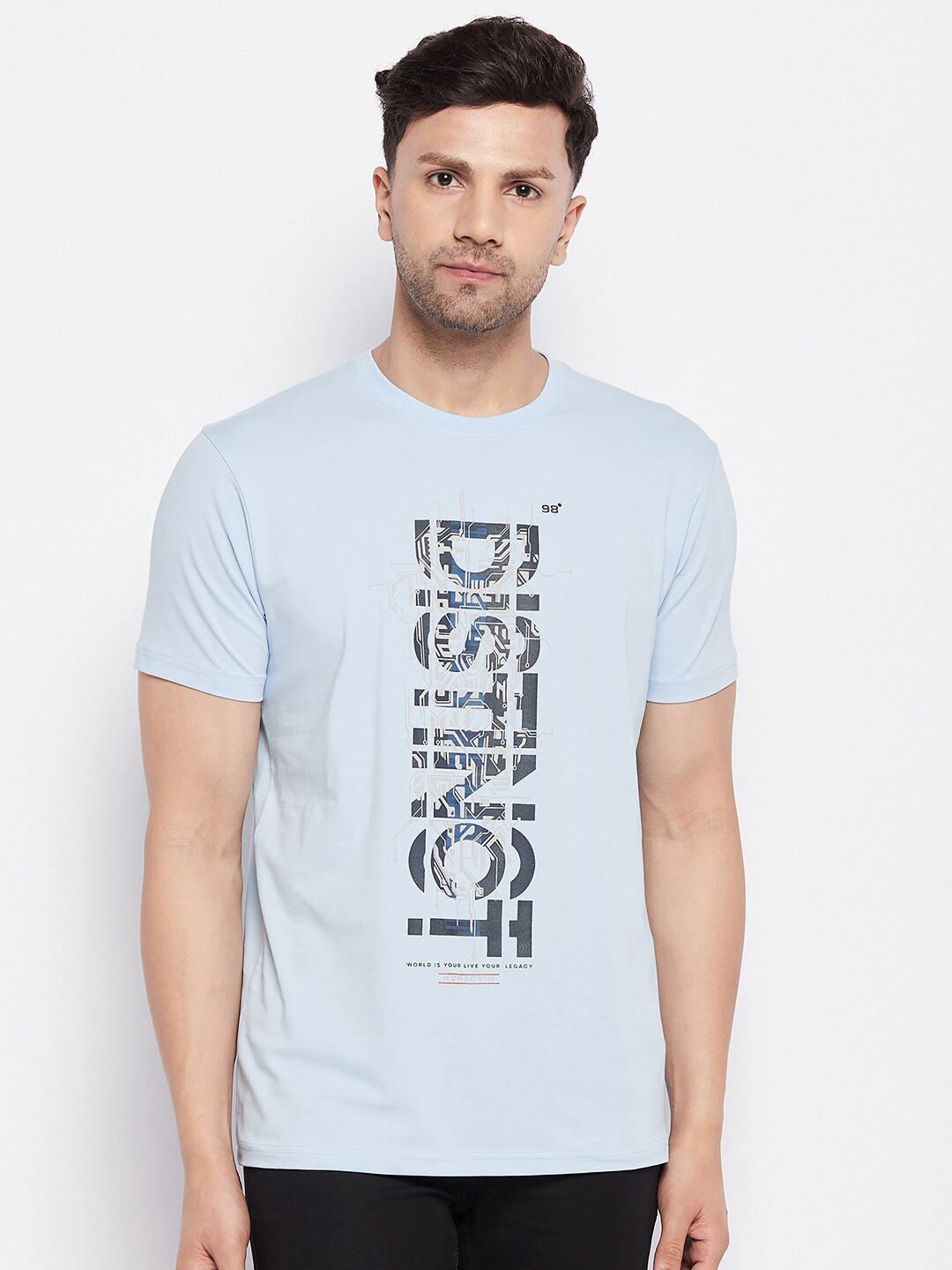 

98 Degree North Typography Printed Cotton T-shirt, Blue