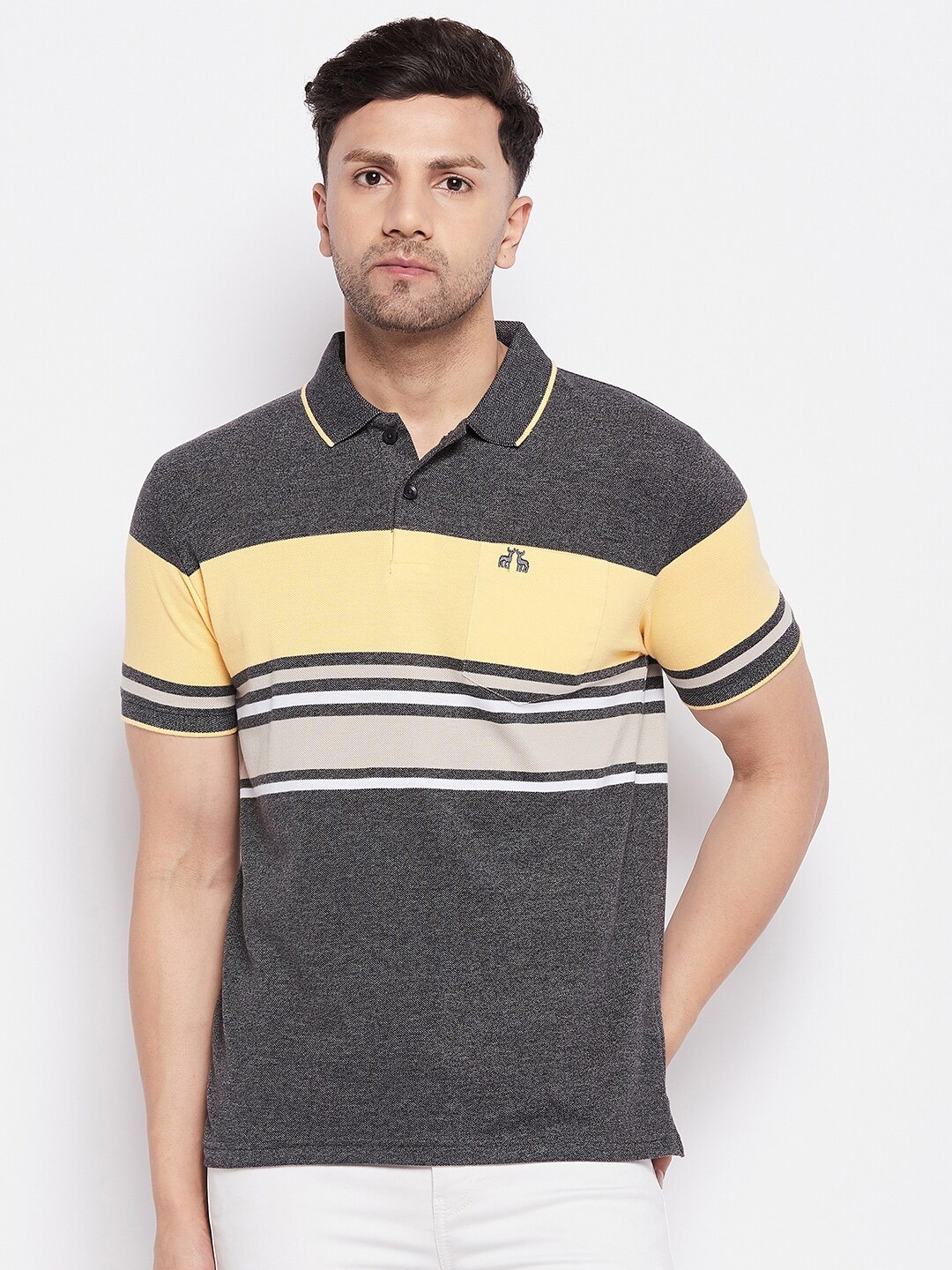 

98 Degree North Striped Short Sleeve Polo Collar T-shirt, Charcoal
