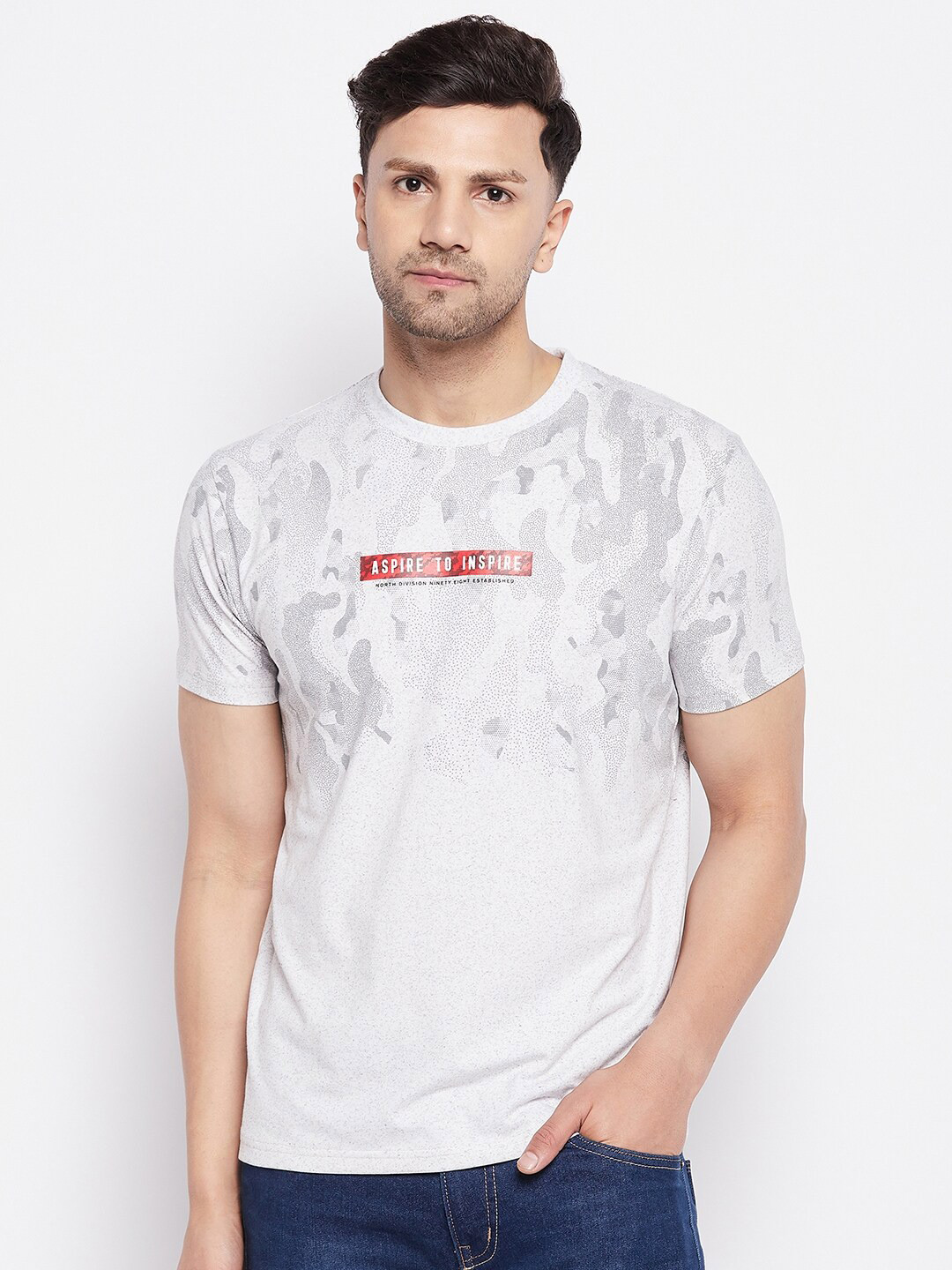 

98 Degree North Camo Printed Round Neck Cotton T-shirt, White