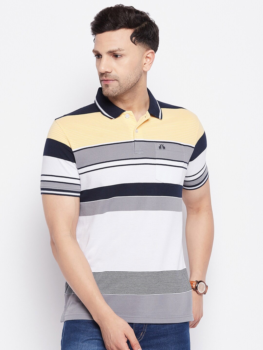 

98 Degree North Striped Short Sleeve Polo Collar T-shirt, White