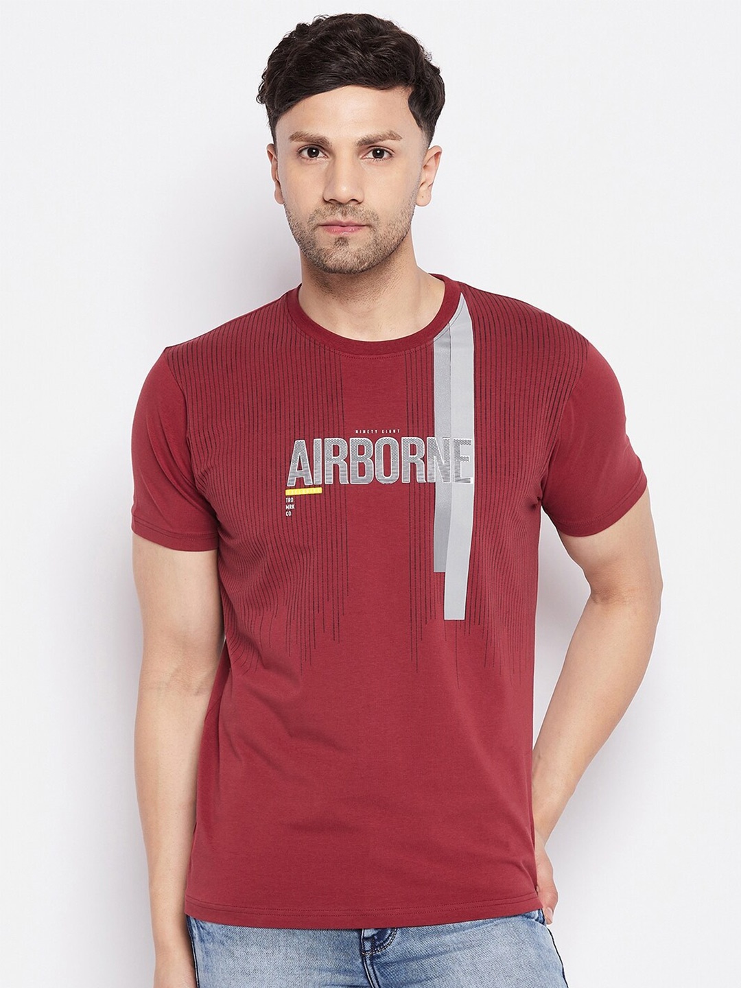 

98 Degree North Typography Printed Cotton T-shirt, Maroon
