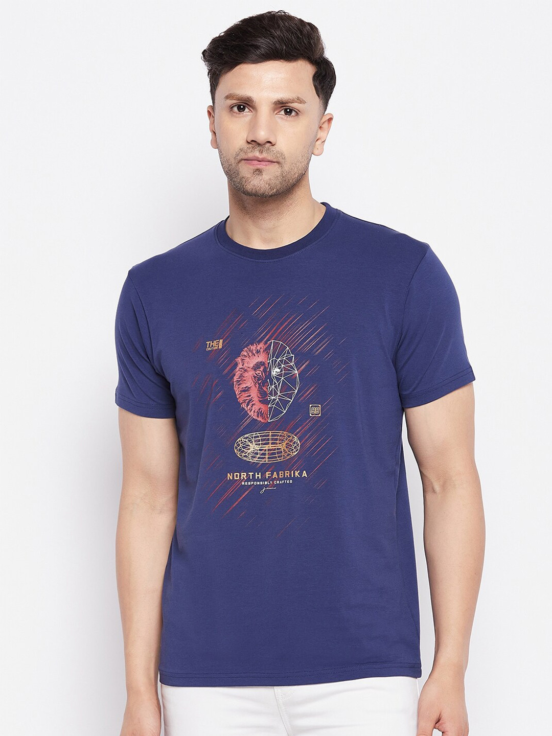 

98 Degree North Graphic Printed Cotton T-shirt, Navy blue