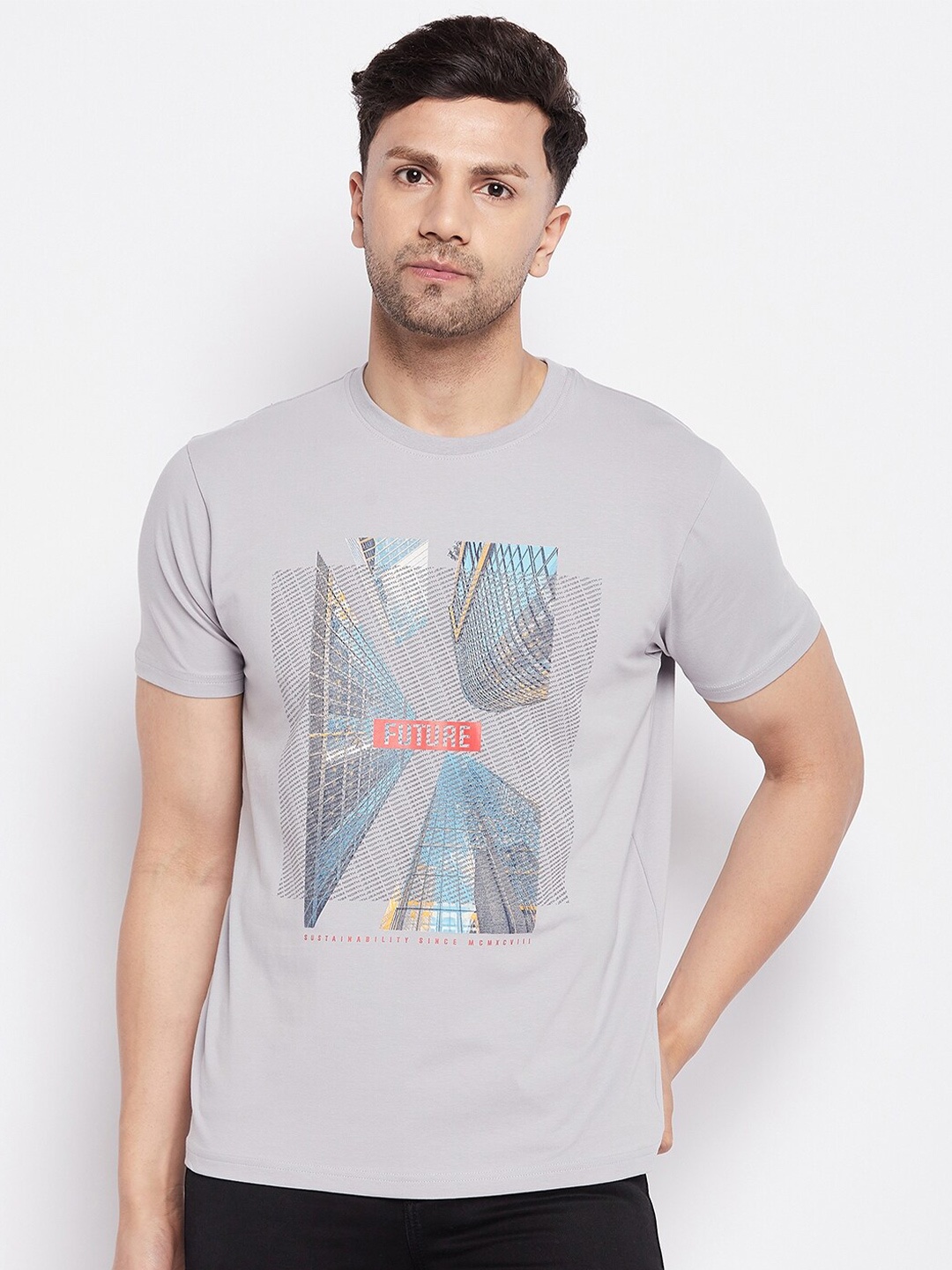 

98 Degree North Graphic Printed Cotton T-shirt, Grey