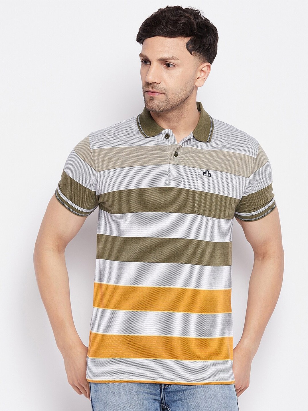 

98 Degree North Striped Polo Collar Cotton T-shirt, Grey