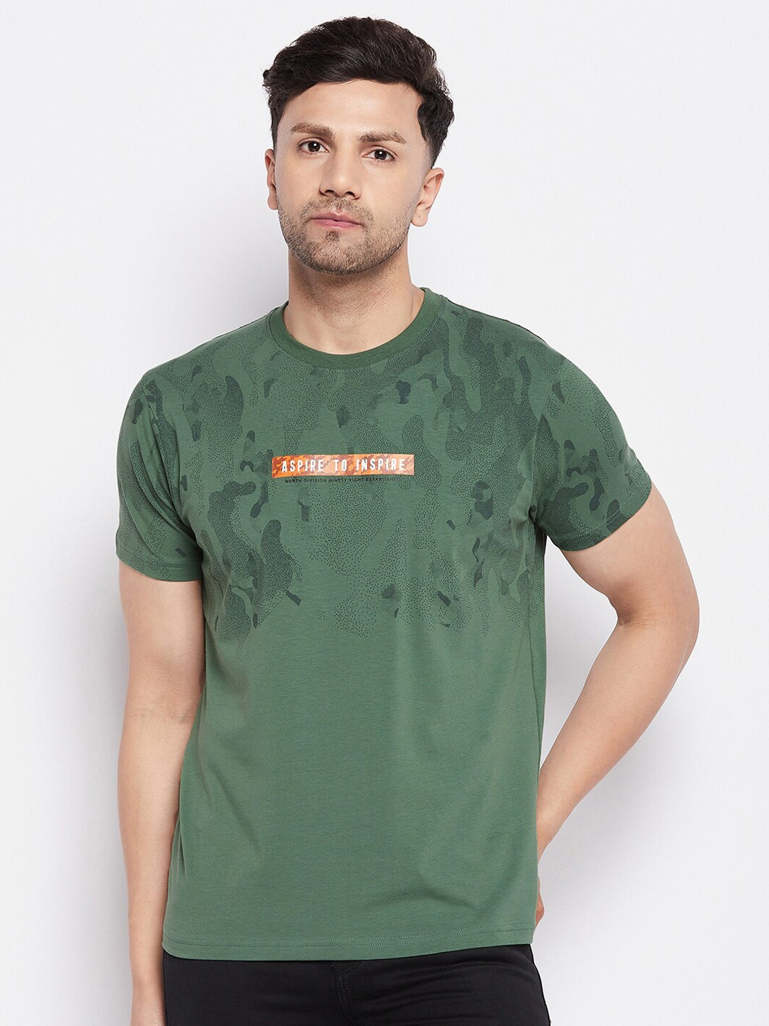 

98 Degree North Camo Printed Round Neck T-shirt, Green