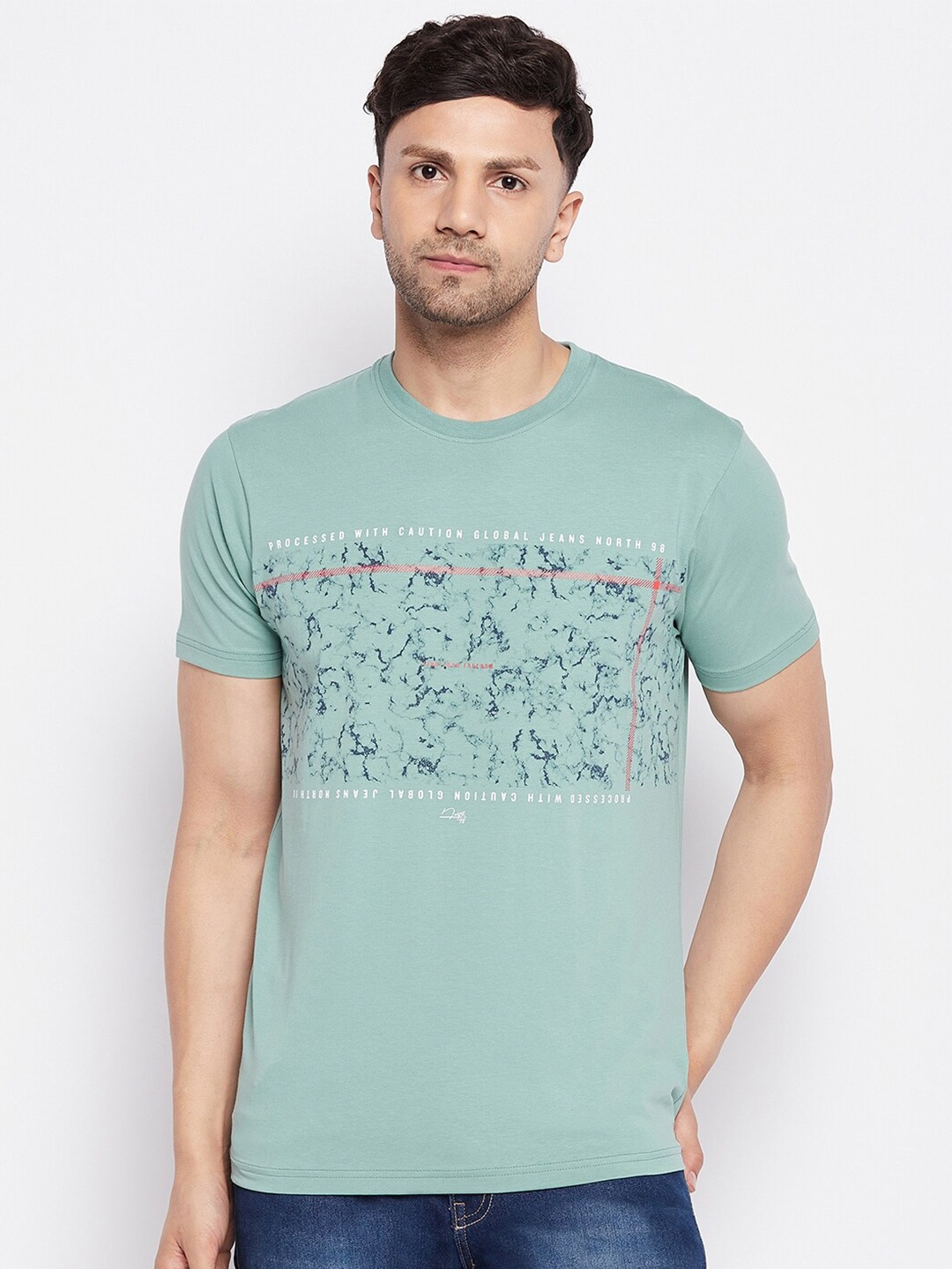 

98 Degree North Abstract Printed Cotton T-shirt, Sea green