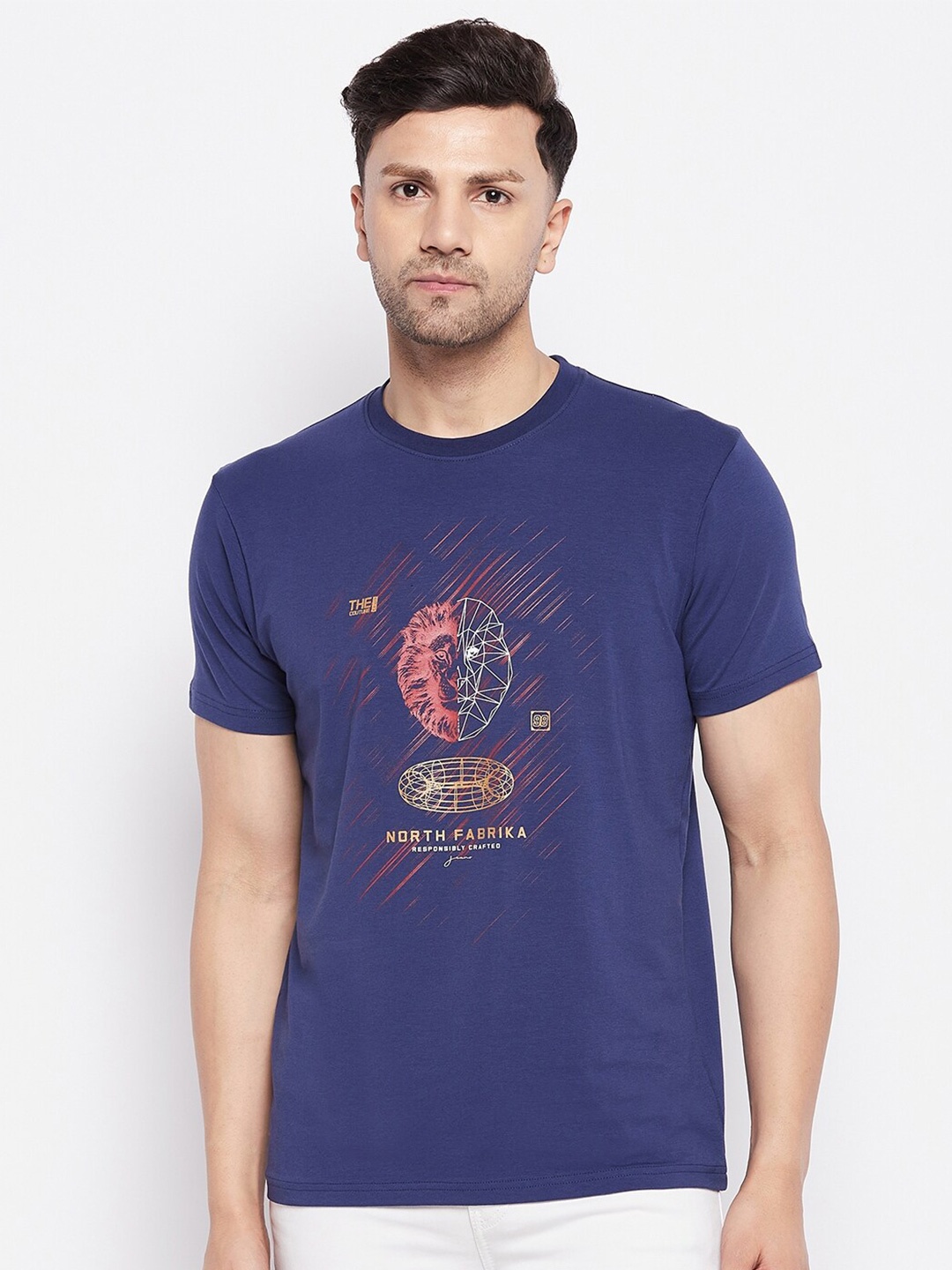 

98 Degree North Graphic Printed Cotton T-shirt, Blue