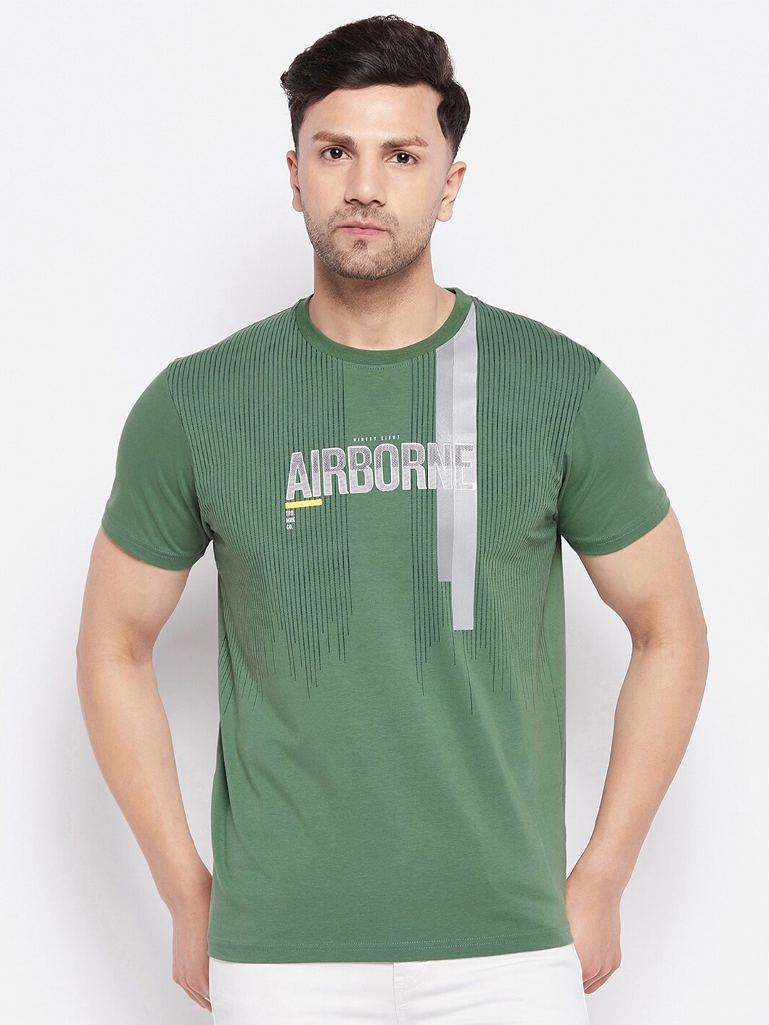 

98 Degree North Typography Printed Cotton T-Shirt, Green