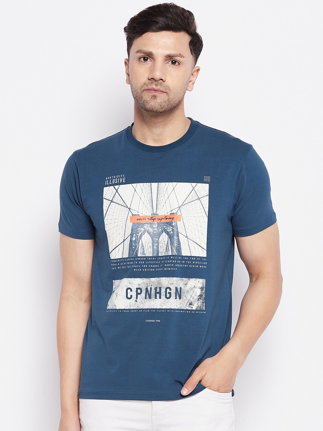 

98 Degree North Graphic Printed Cotton T-shirt, Blue