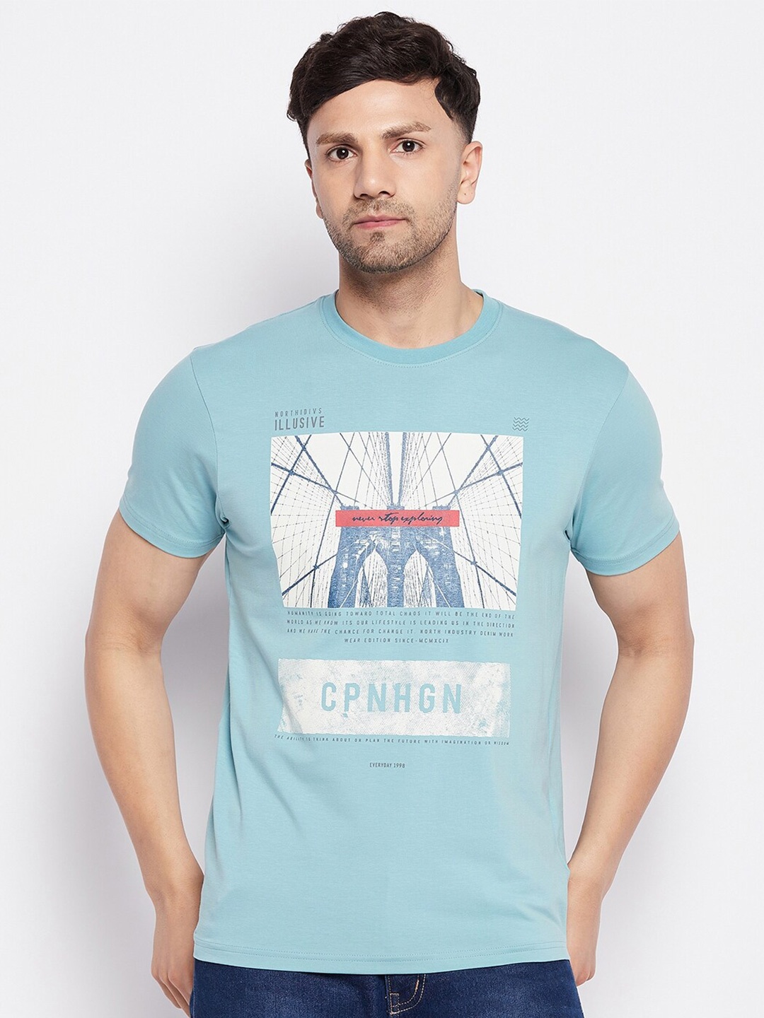 

98 Degree North Graphic Printed Cotton T-shirt, Blue