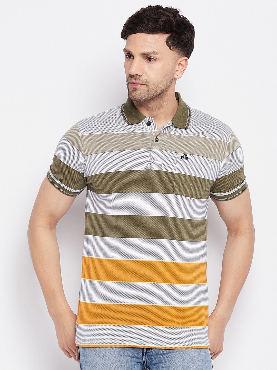 

98 Degree North Striped Polo Collar Cotton T-shirt, Brown