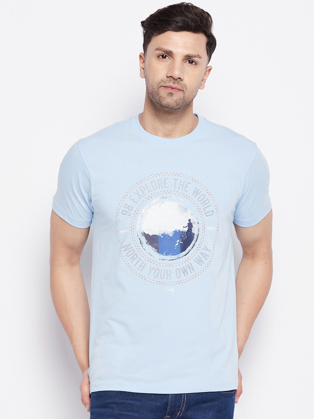 

98 Degree North Typography Printed Cotton T-Shirt, Blue