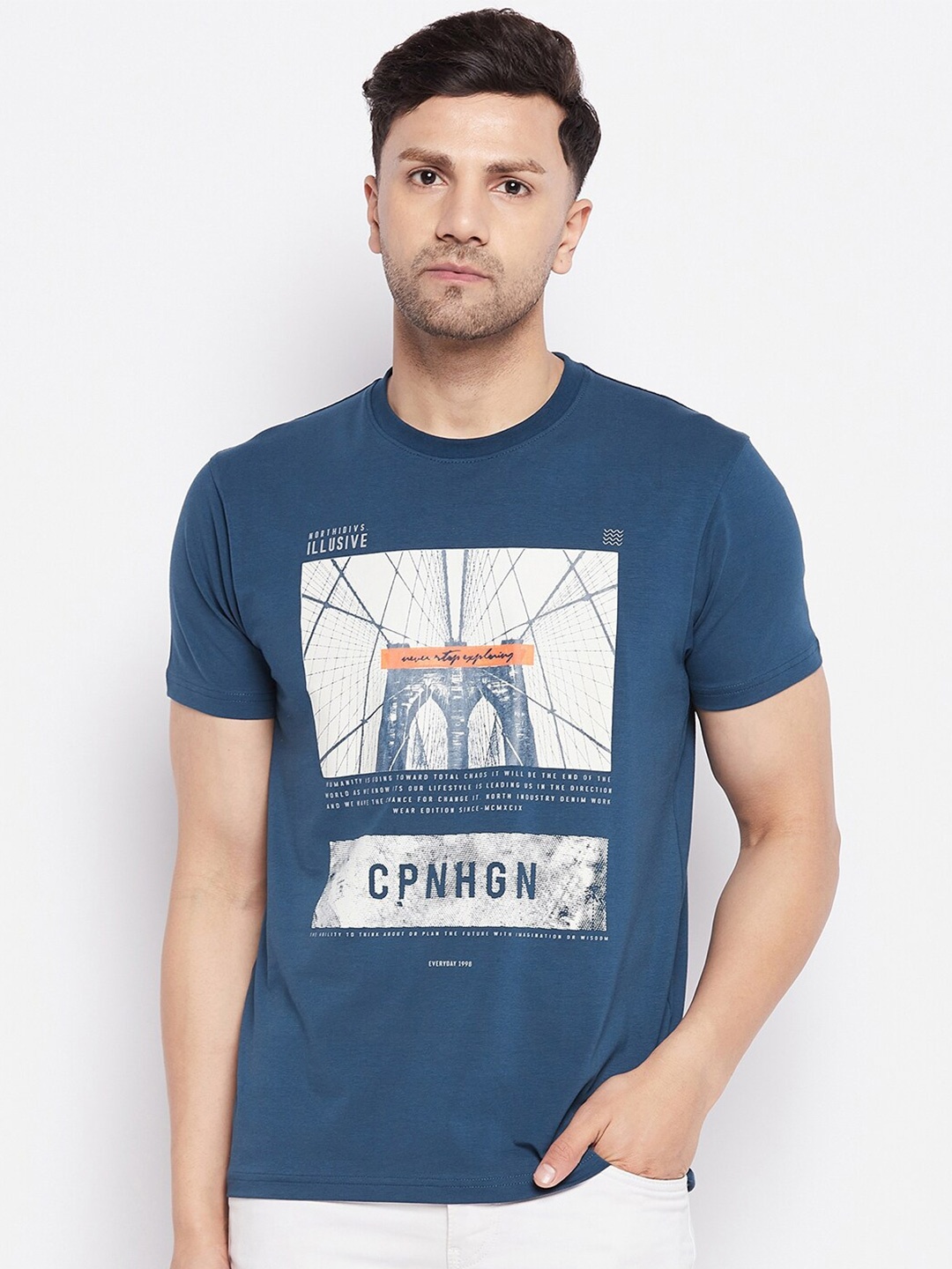 

98 Degree North Graphic Printed Cotton T-shirt, Teal