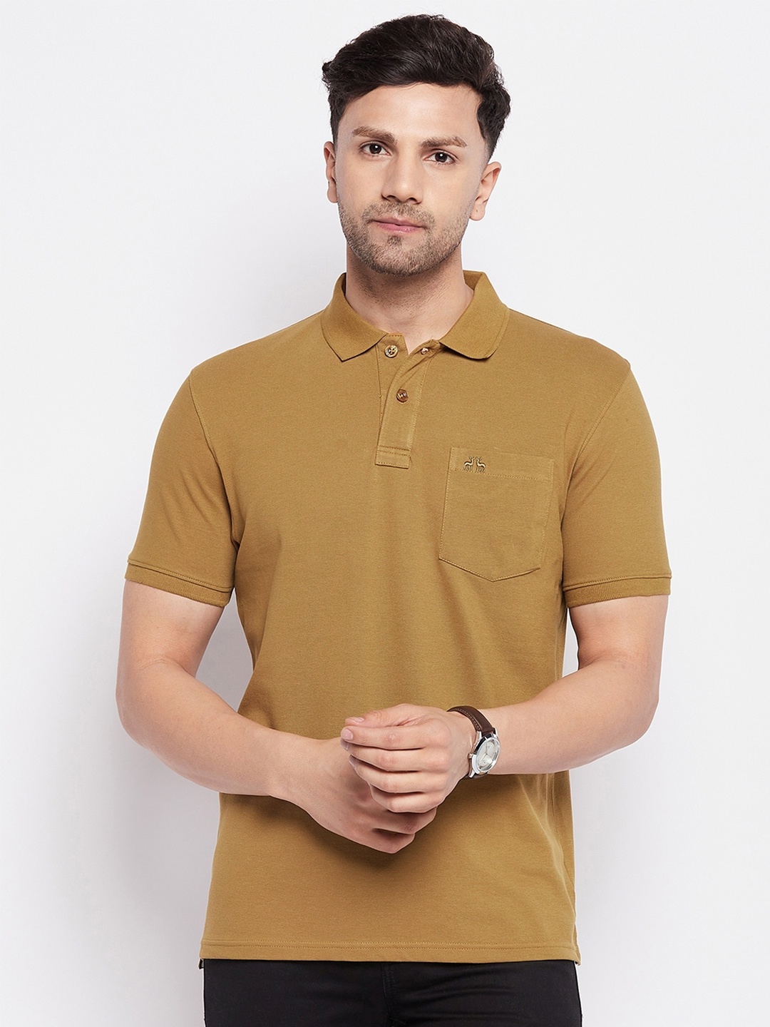 

98 Degree North Polo Collar Cotton T-shirt, Camel brown