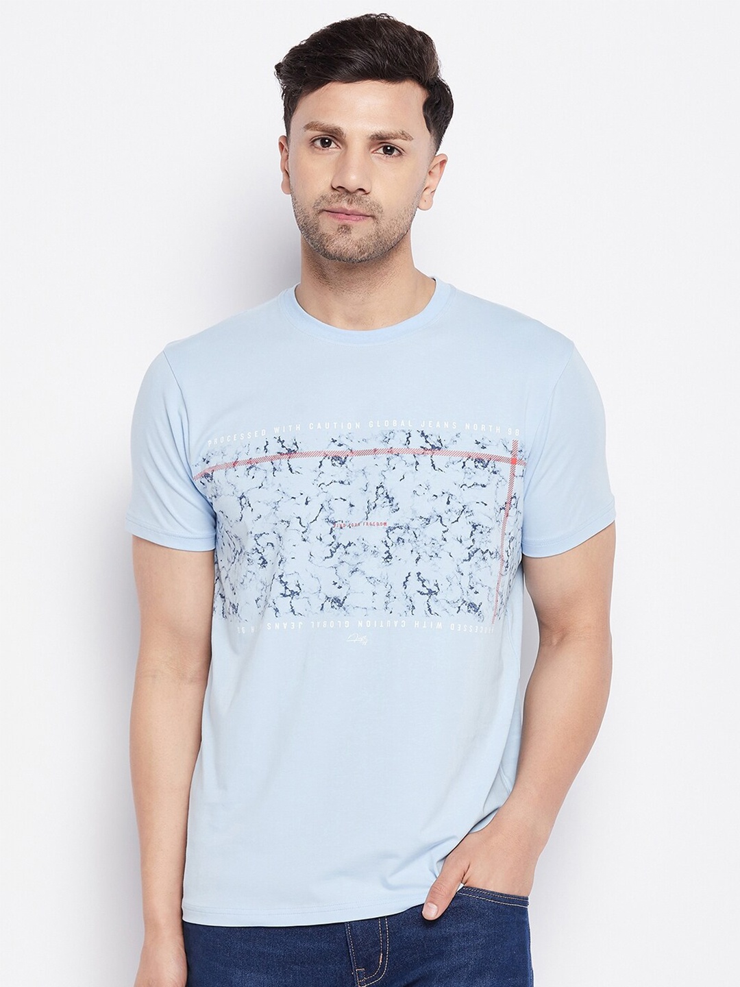 

98 Degree North Abstract Printed Cotton T-shirt, Blue