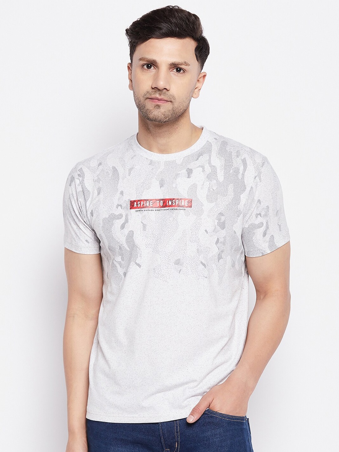 

98 Degree North Typography Printed Cotton T-shirt, White
