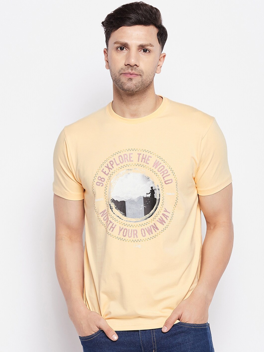 

98 Degree North Graphic Printed Cotton T-shirt, Yellow