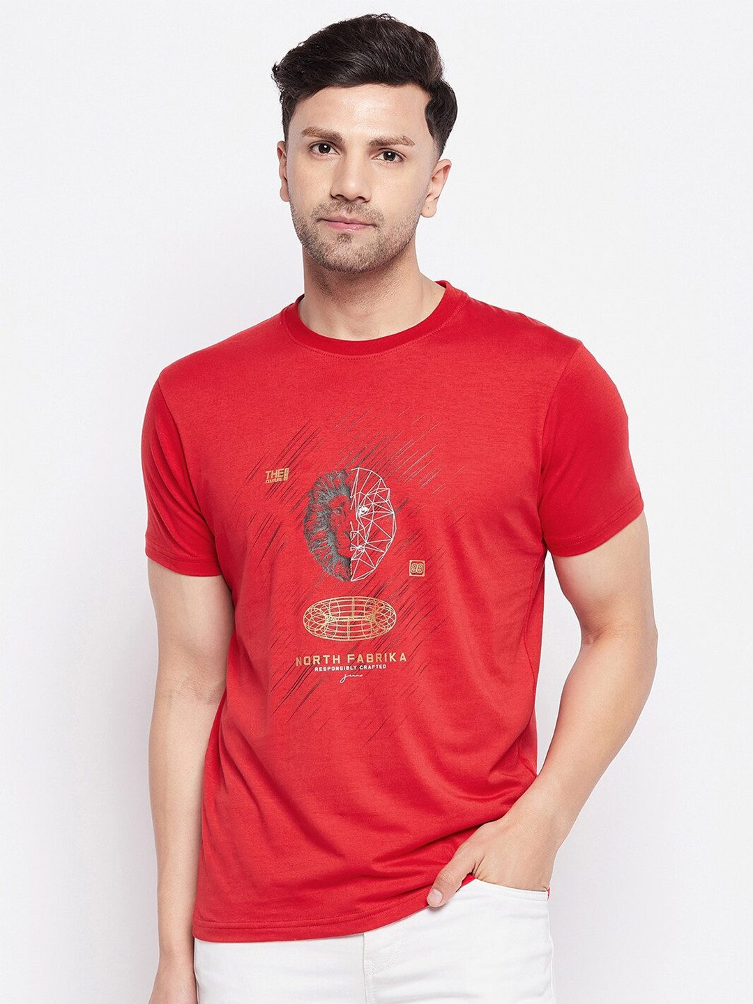

98 Degree North Graphic Printed Cotton T-shirt, Red
