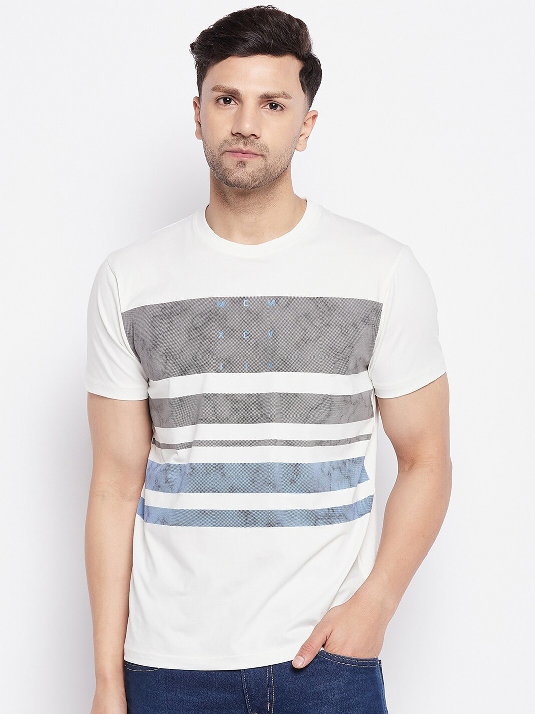 

98 Degree North Colourblocked Cotton T-shirt, White