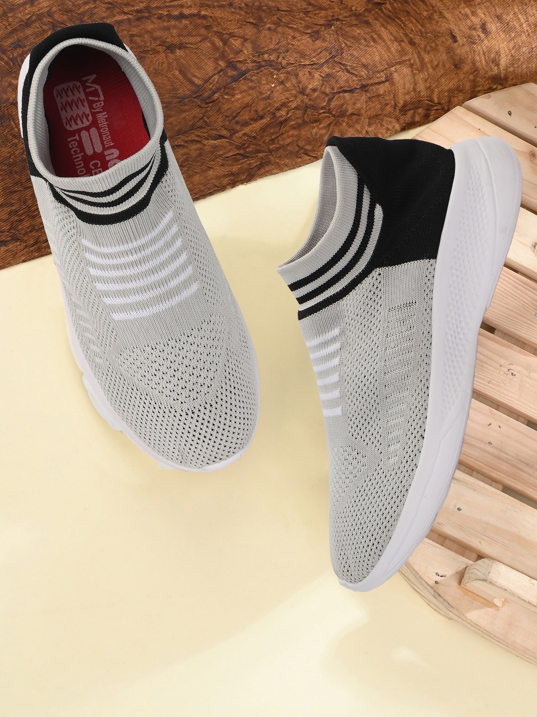 

M7 by Metronaut Men Woven Design Lightweight Slip-On Sneakers, Grey