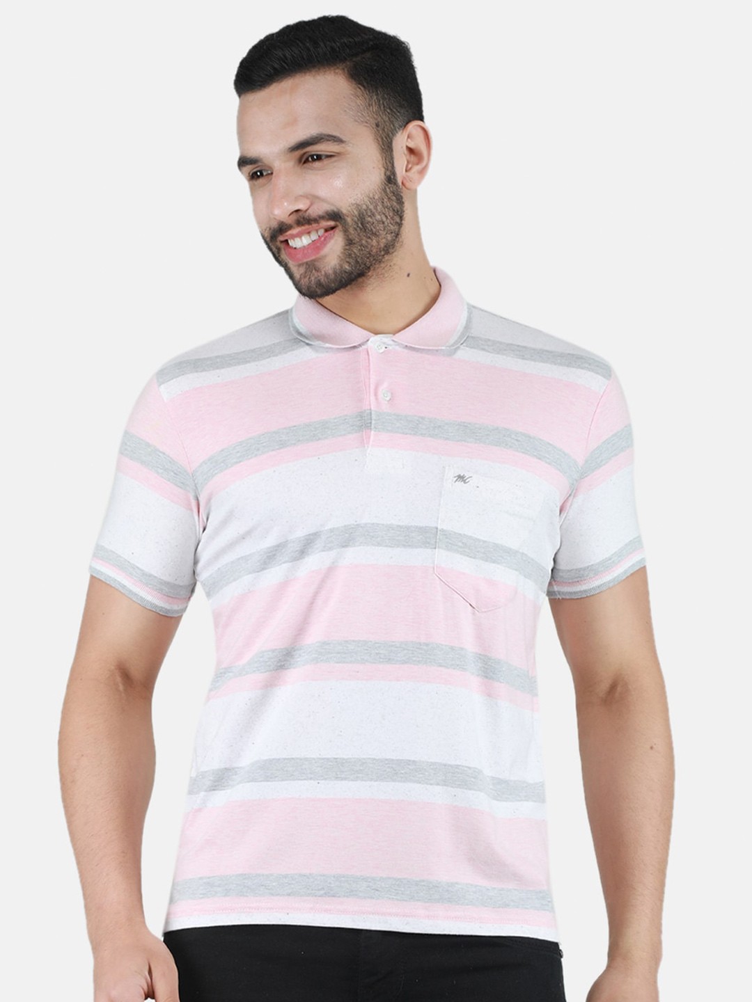 

Monte Carlo Striped Polo Collar T-shirt, Pink