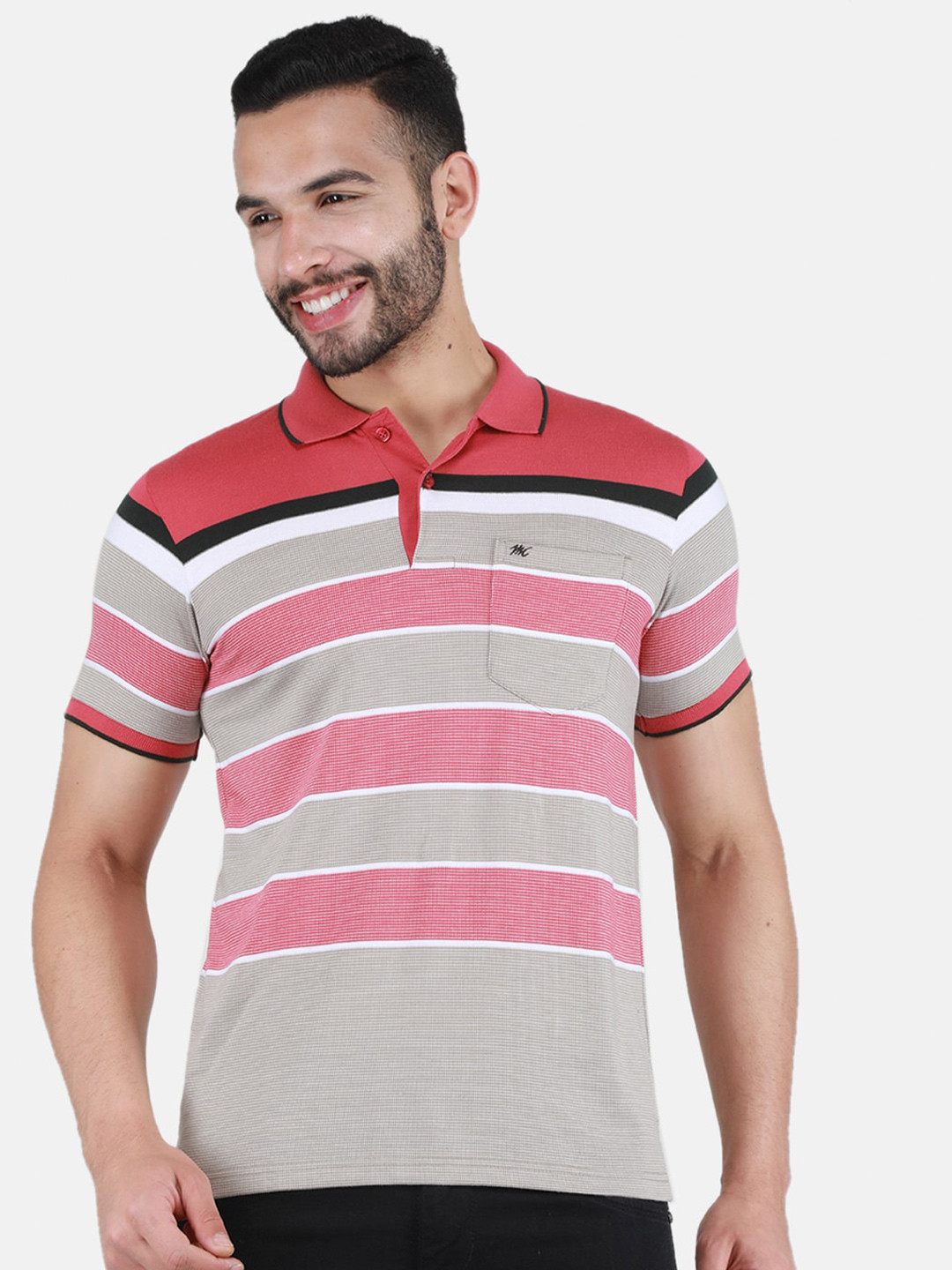 

Monte Carlo Striped Polo Collar T-shirt, Red