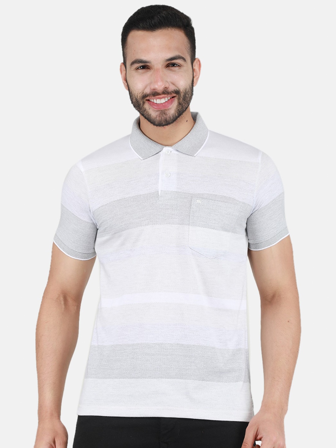 

Monte Carlo Striped Short Sleeve Polo Collar T-shirt, Grey