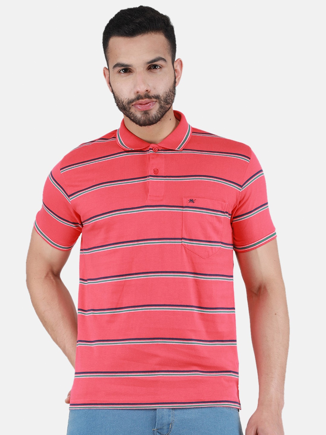 

Monte Carlo Striped Polo Collar T-shirt, Red