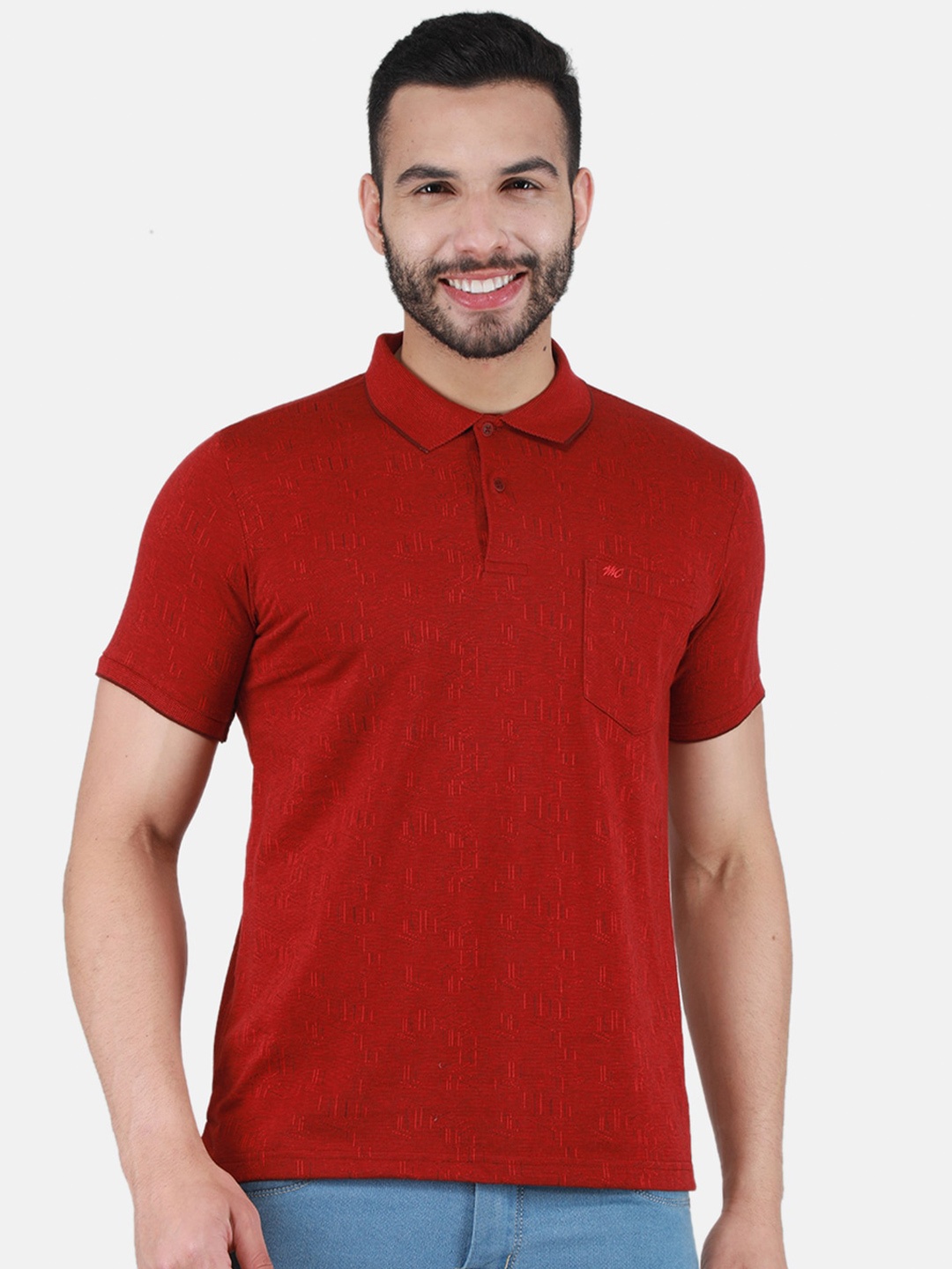 

Monte Carlo Geometric Printed Polo Collar T-Shirt, Maroon