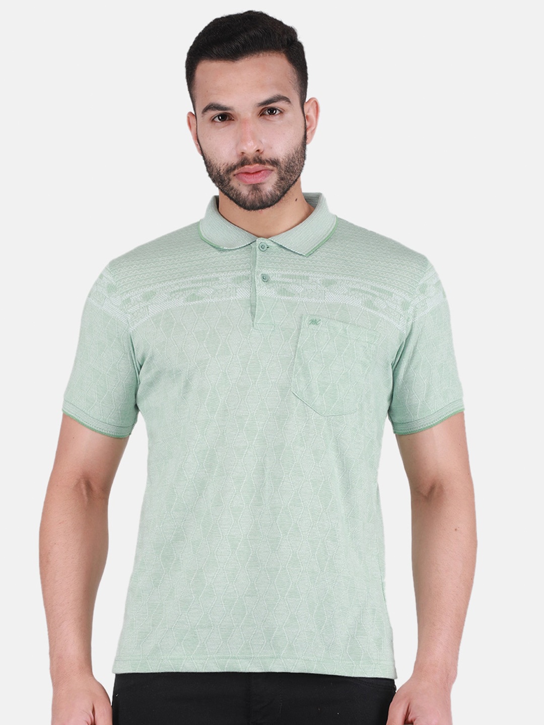 

Monte Carlo Geometric printed Polo Collar T-shirt, Sea green