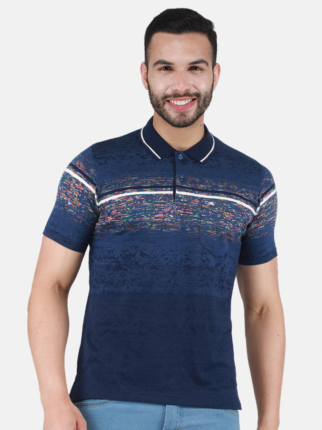 

Monte Carlo Abstract Printed Short Sleeve Polo Collar T-shirt, Navy blue