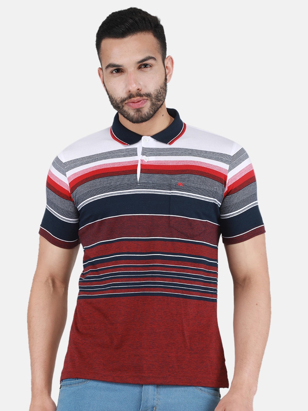 

Monte Carlo Striped Short Sleeve Polo Collar T-shirt, Maroon