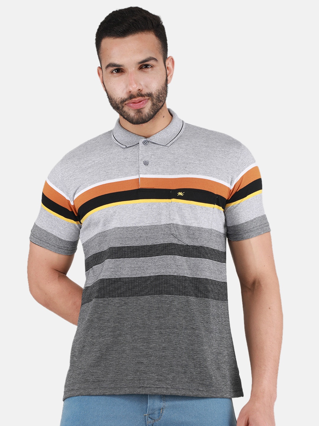 

Monte Carlo Striped Polo Collar Short Sleeves T-shirt, Grey